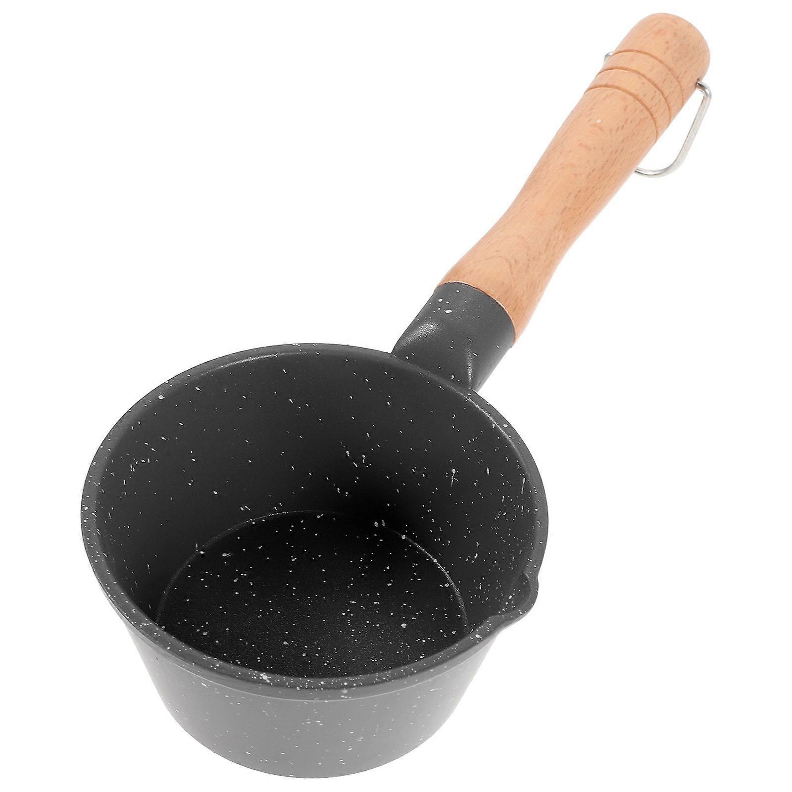 Black Medical Stone Sauce Pan with Pour Spout and Comfortable Handle for Home Use 6.5 Inches
