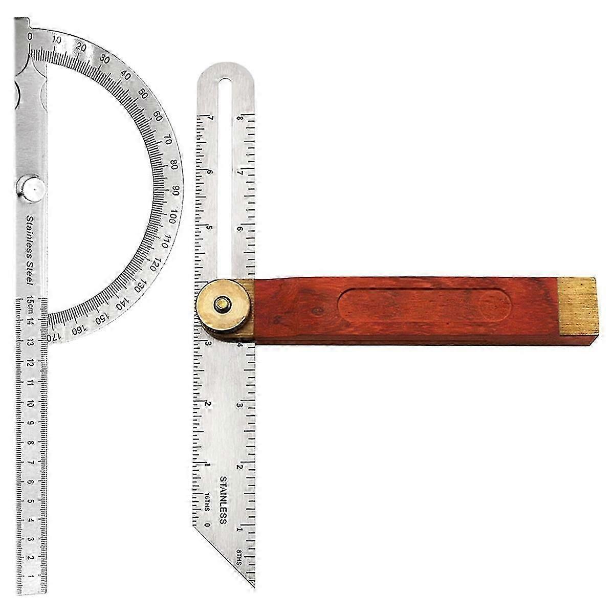 ​2pcs Adjustable Angle Protractor With Wooden Handle Sliding T-Bevel Gauge For Carpentry And Woodworking​