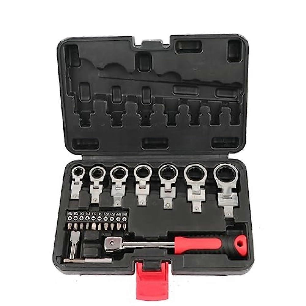 Flex Head Ratchet Wrench Set 20Pcs 8mm-19mm Changeable Torx Head Multi Tool with Storage Case for Mechanics