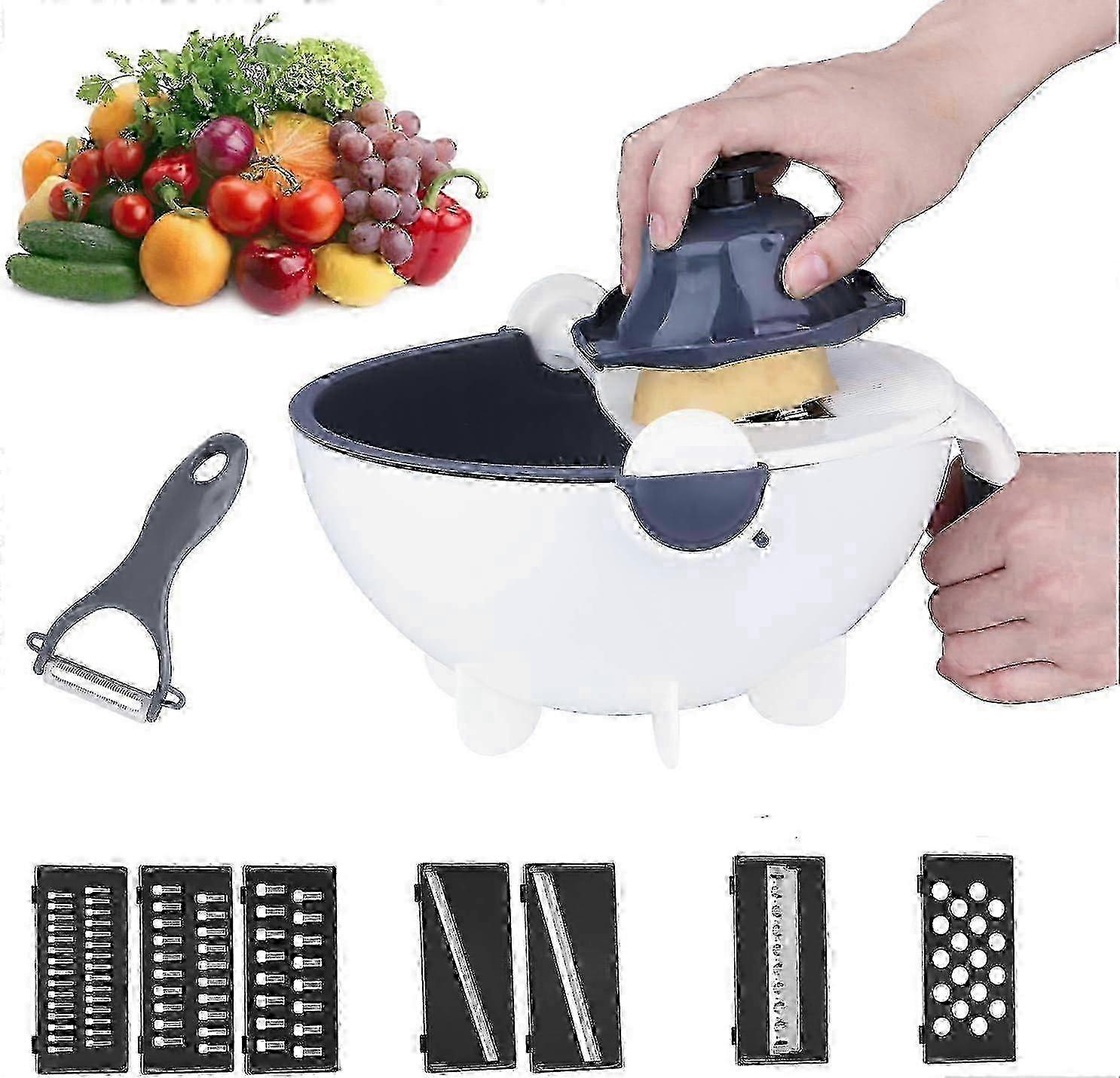 Large Capacity Multi-Function Vegetable Chopper & Slicer with Interchangeable Blades, Dishwasher Safe, Easy to Clean Compact Kitchen Tool