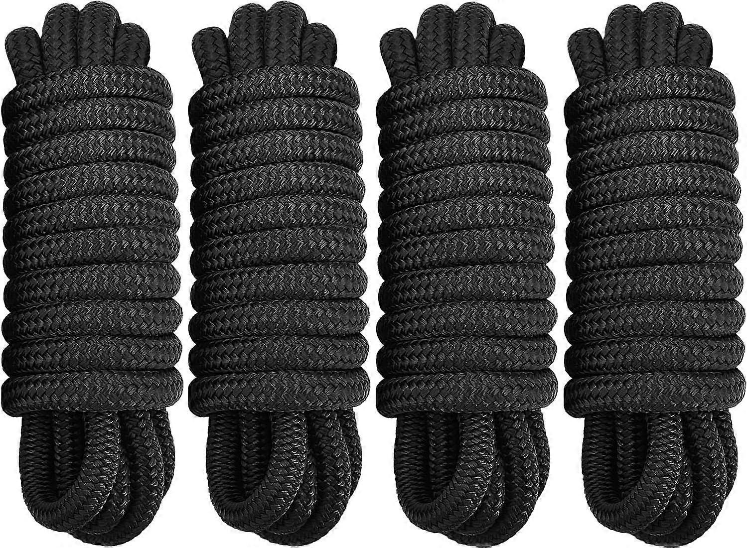 4 Pack 1/2" x 20' Dock Lines - Marine Grade Nylon Boat Ropes with 12" Eyelet for