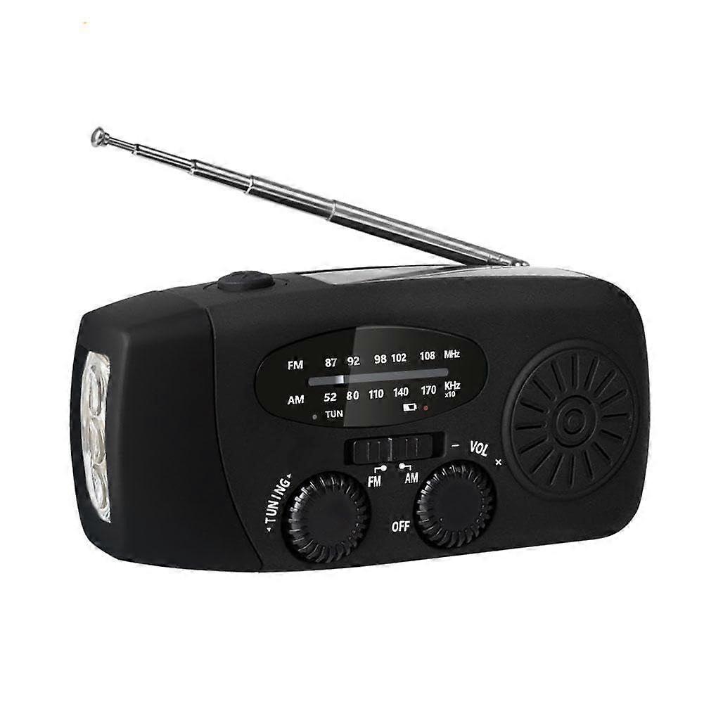 Wind Up Solar Radio with Hand Crank Dynamo, Portable AM FM Emergency Radio, Black European Style with Bright Solar LED Alarm
