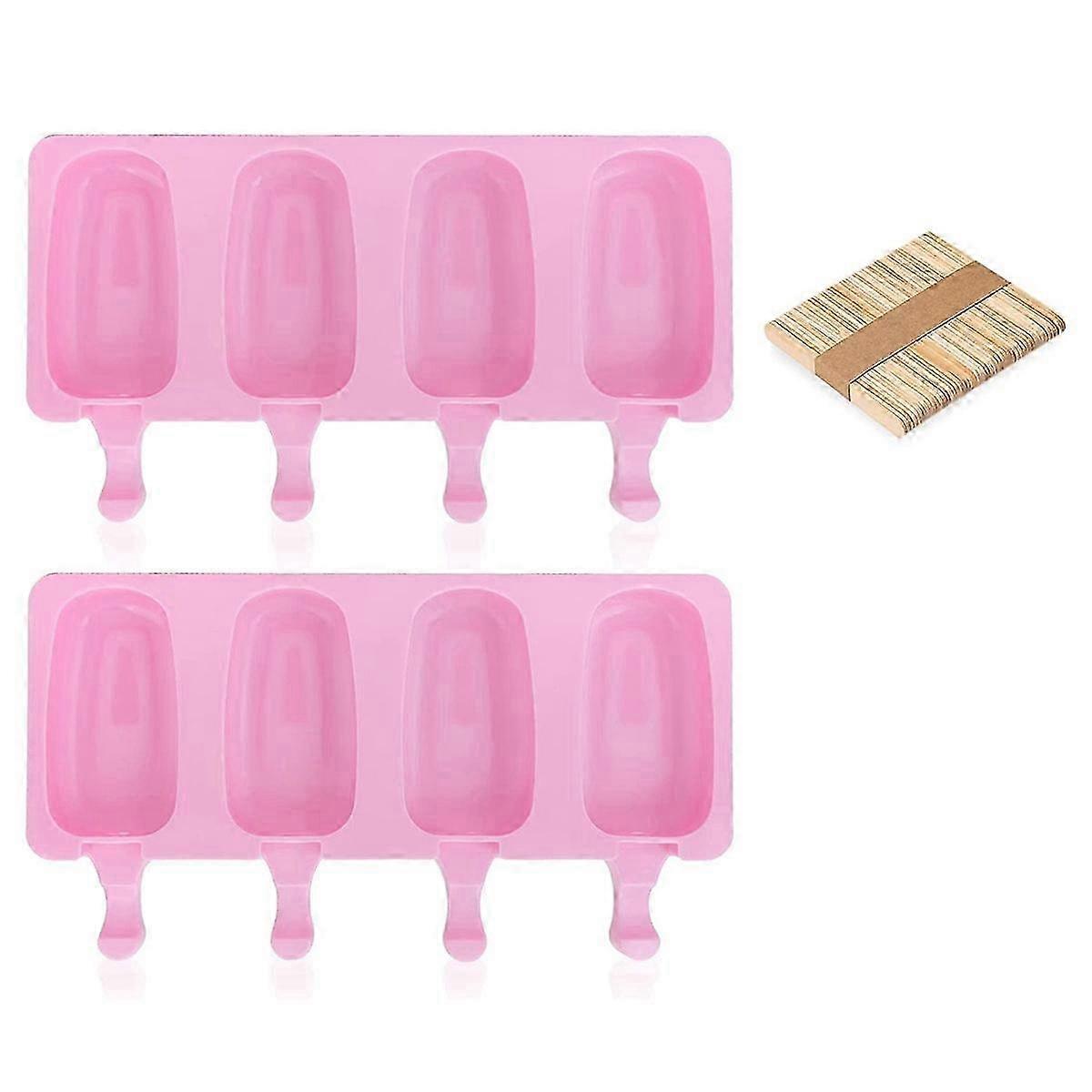 Pink Ice Cream Molds with Lids, Gelato Molds with Sticks, Ice Cream Maker Molds, 2pcs Set