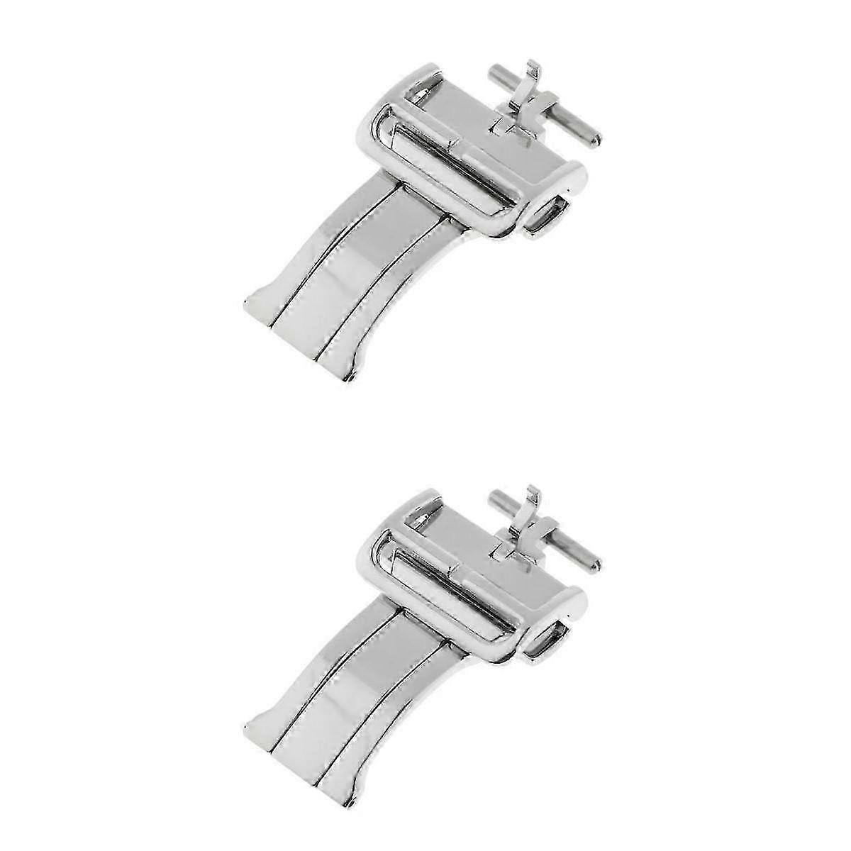 2PCS 18 And 20mm Stainless Push Button Deployment Clasp Buckle Straps
