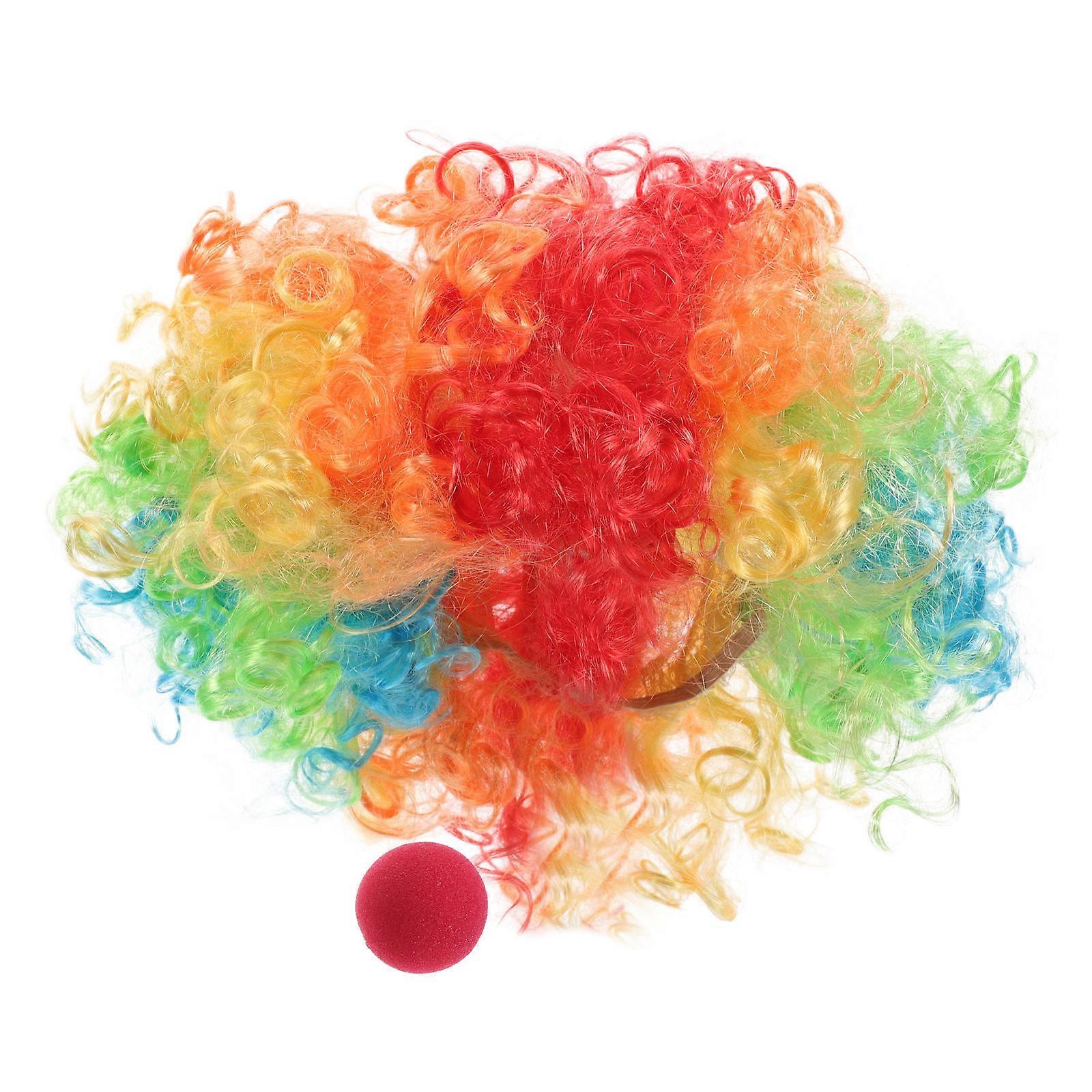 Clown Costume Set For Adults And Kids With Rainbow Wig And Nose Accessories For Halloween Parties And Carnivals In Assorted Color 1Set