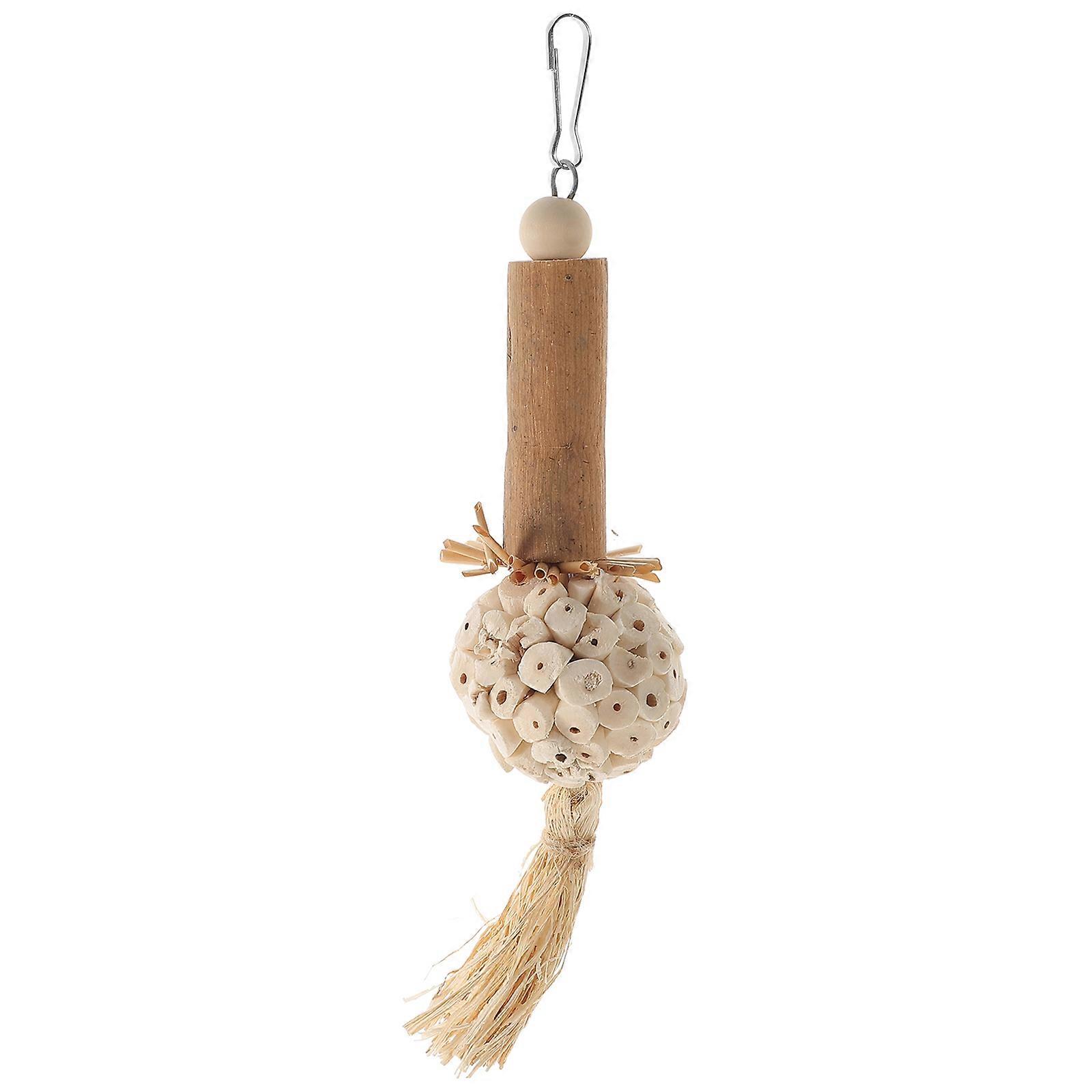 Funny Bird Chew Toy for Kids Made of Safe Wood Khaki Color with Hook Design 7.5 Inches