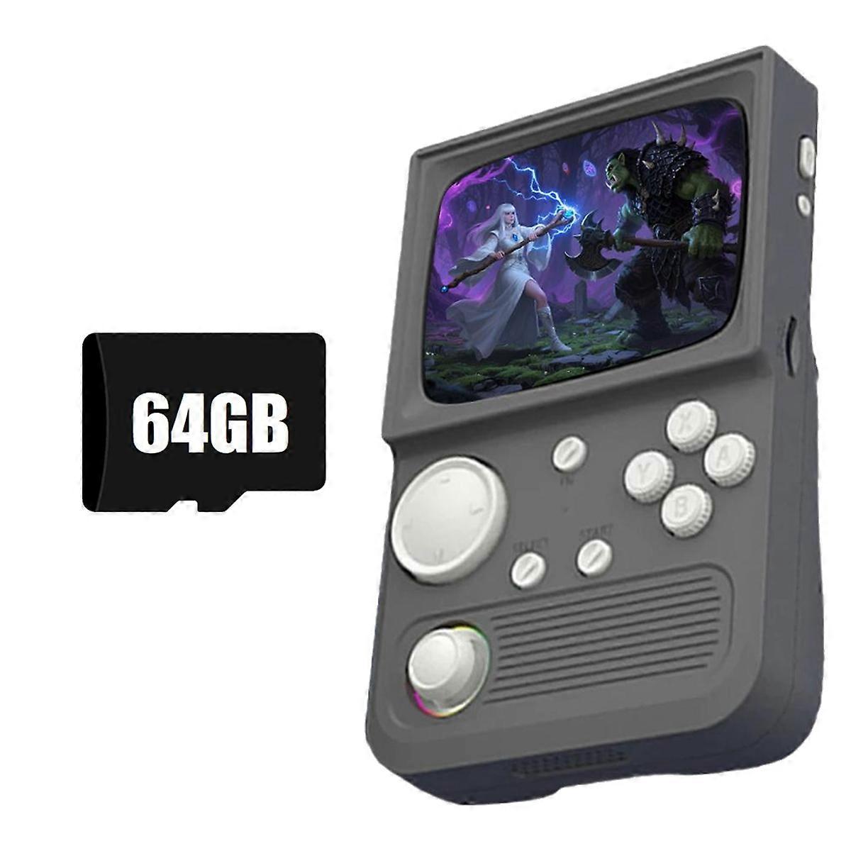 R36T Retro Handheld Game Console 64G 15000 Games 3.5 Inch IPS Screen Portable Pocket Video Game Player Grey