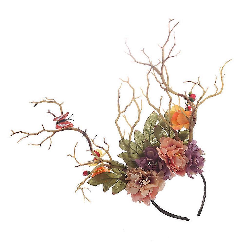 Deer Headband Simulated Branch Flower Hair Clasp for Headwear Assorted Color Material 1Pc