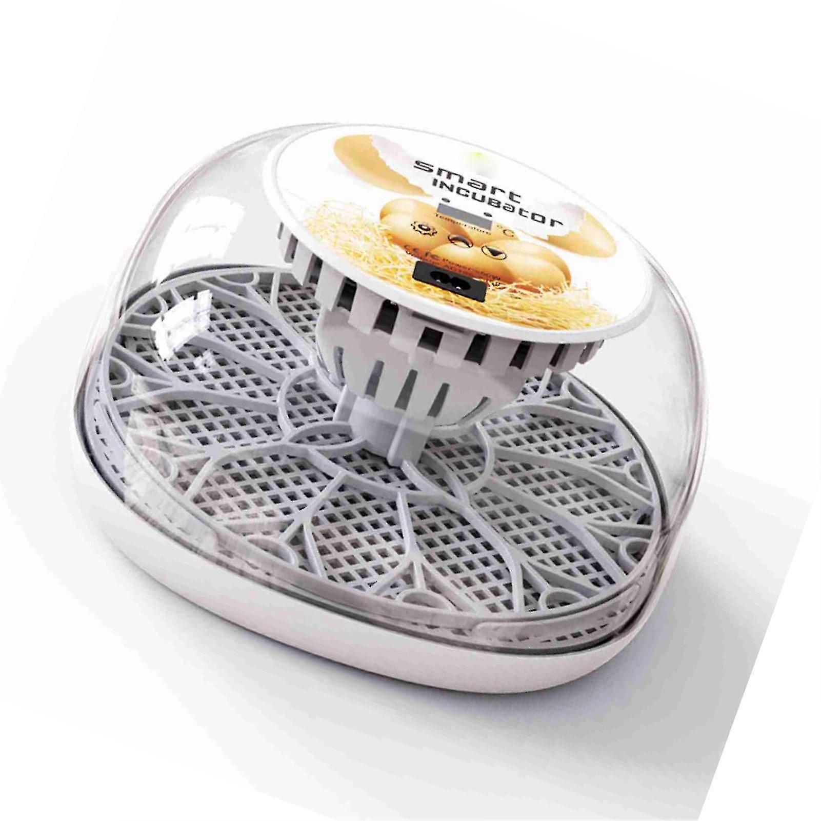 Egg turning incubator for poultry with LED test lamp and 12-egg capacity