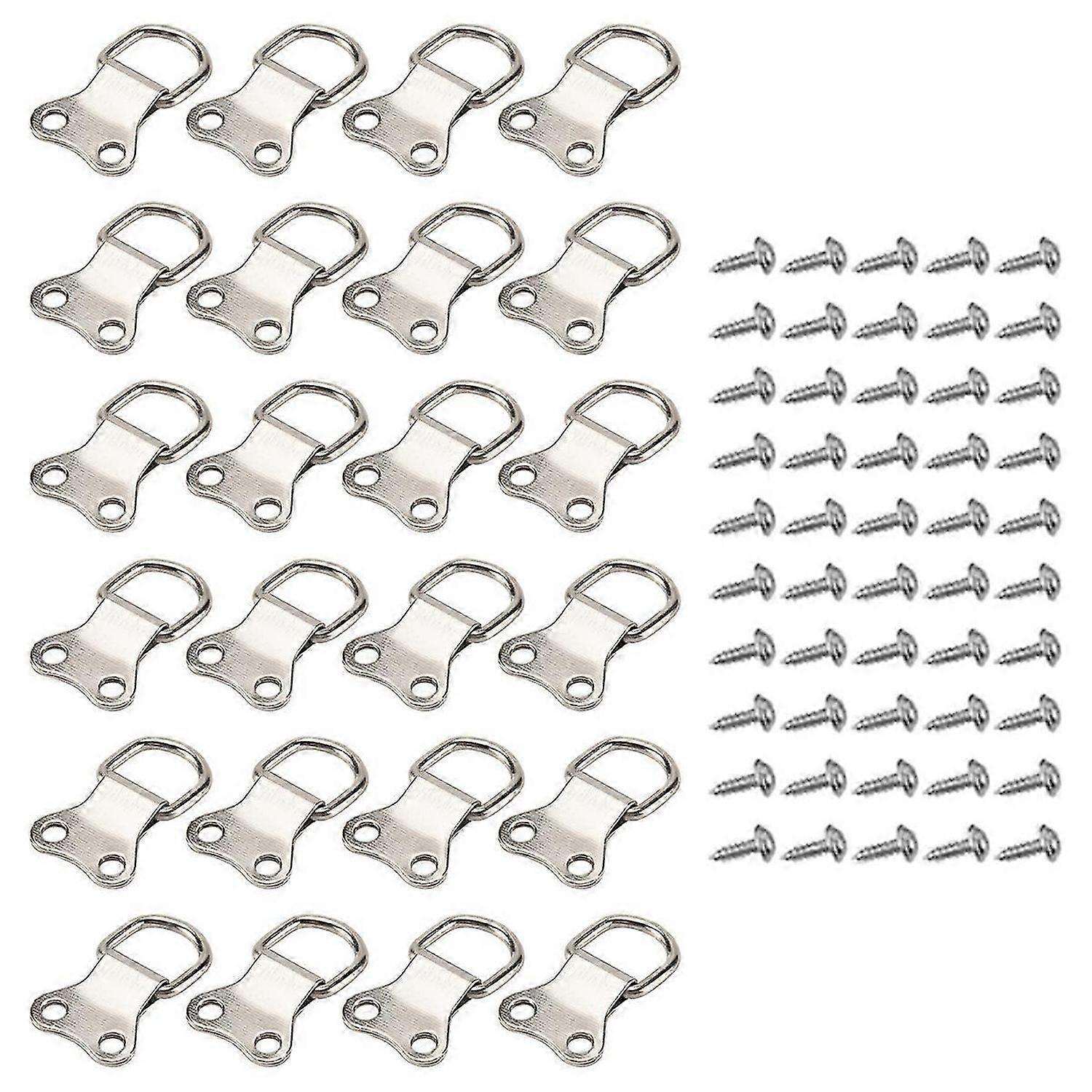 25 pcs D-Ring Hanging Hooks Double Hole Hangers With Screws Silver