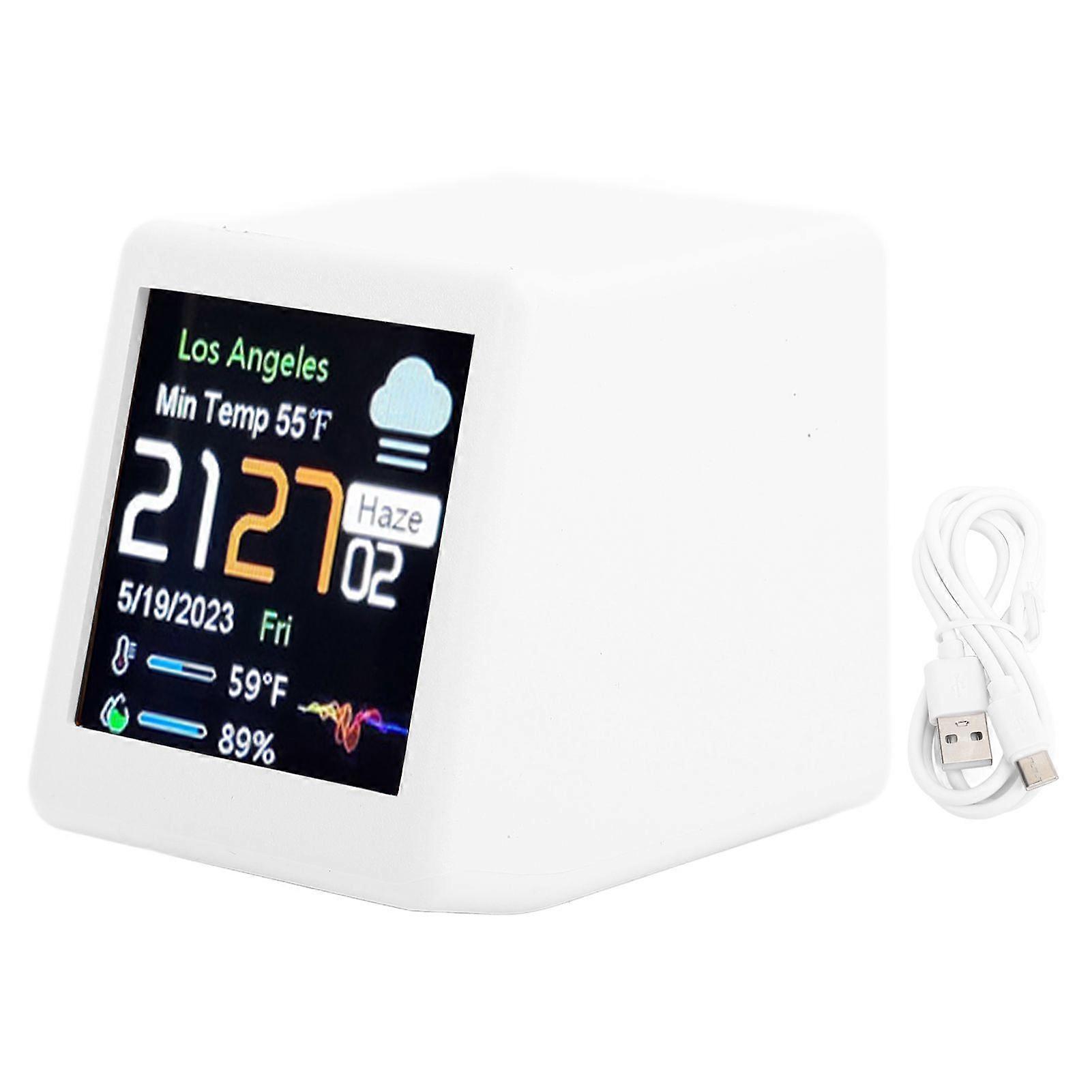 Desktop Electronic Clock LCD Digital Display Calendar Temperature Weather Forecast Station Support WiFi Networking White