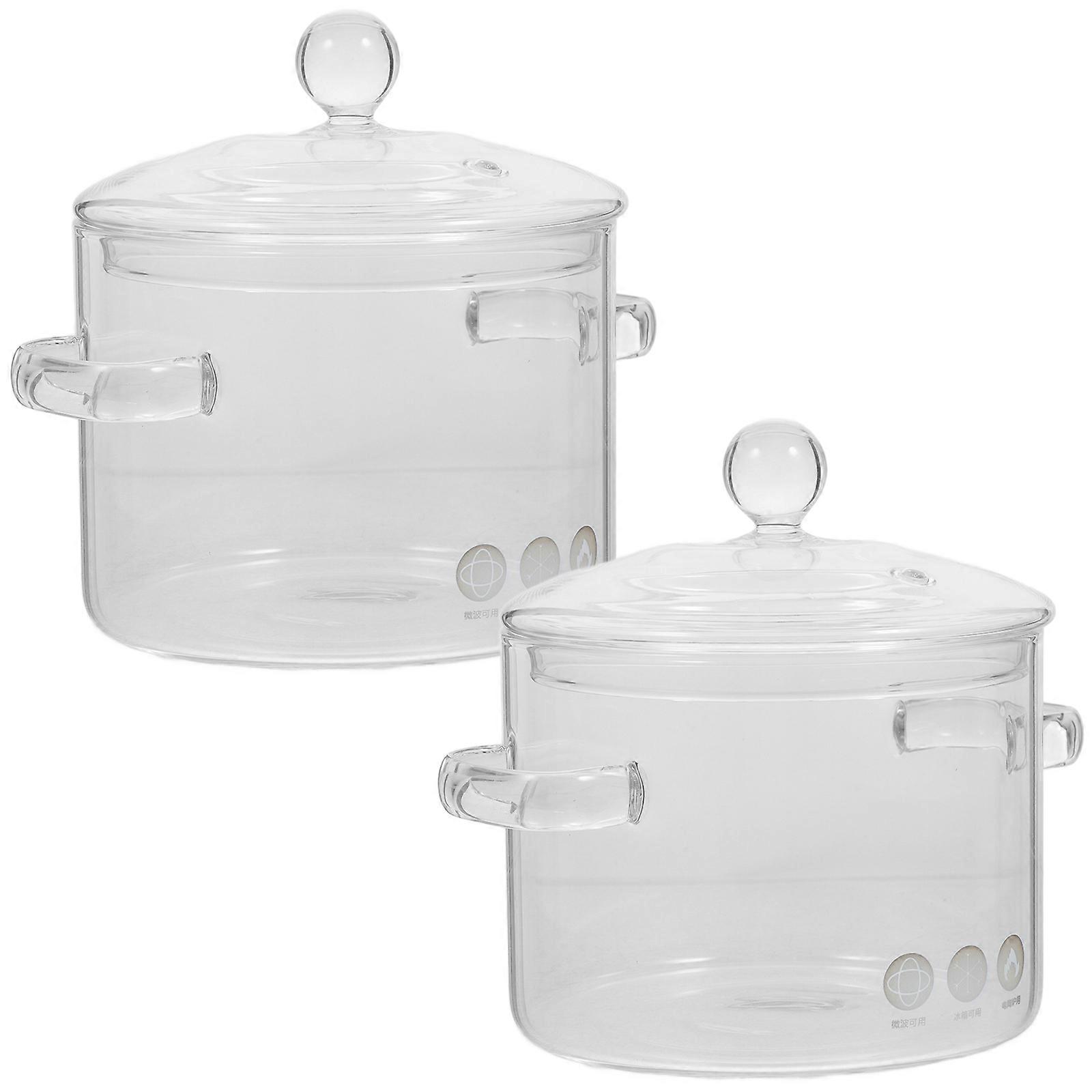 Glass Cooking Pot Sauce Pot with Lid Home Cooking Transparent High Borosilicate Glass Microwave Safe 2Pcs