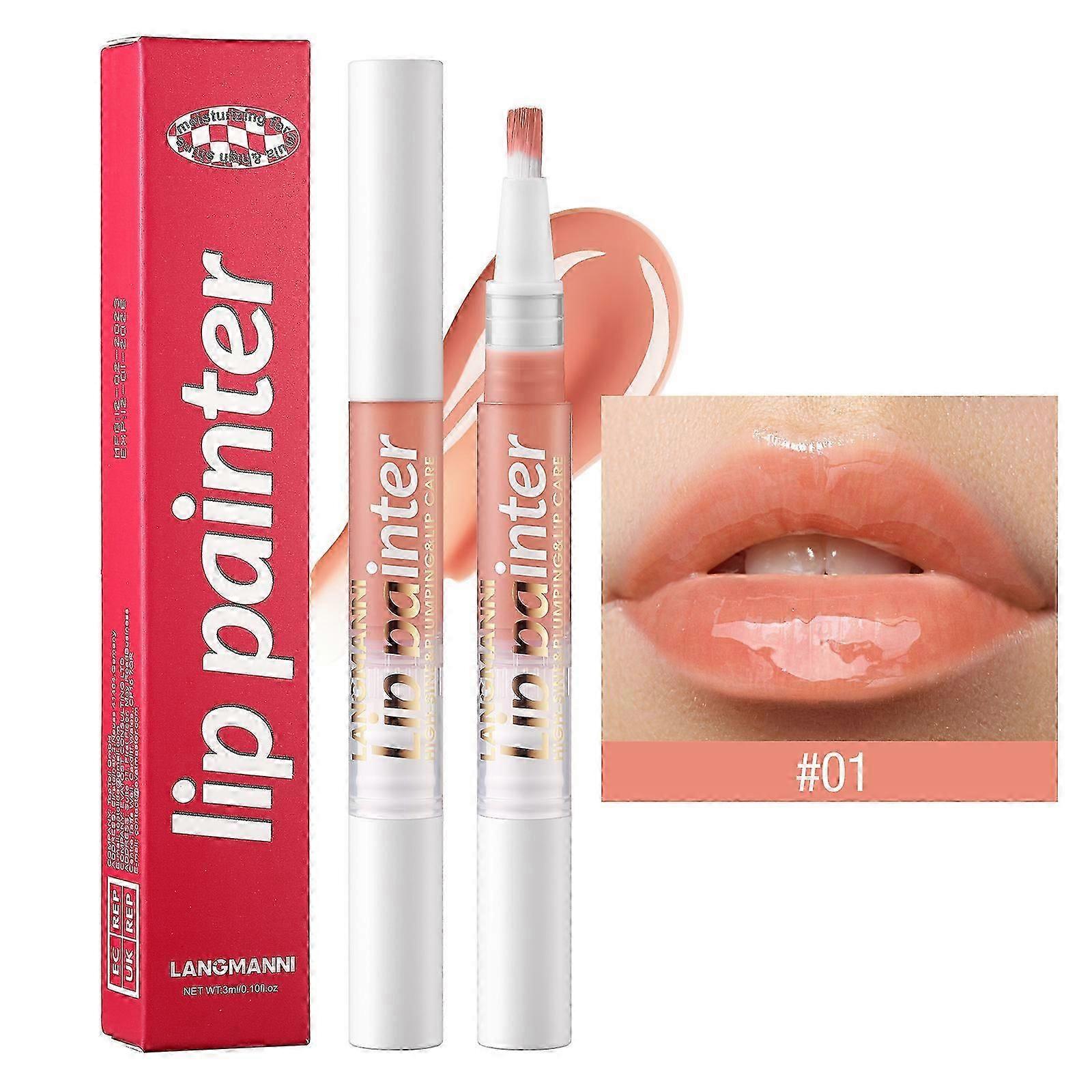2 in 1 Lip Gloss Lip Plumper Gloss Tinted Glitter Shimmer Lipgloss Lipstick Moisturizing High Shine And Vegan Plumping Lip Gloss For Women Girls Long-