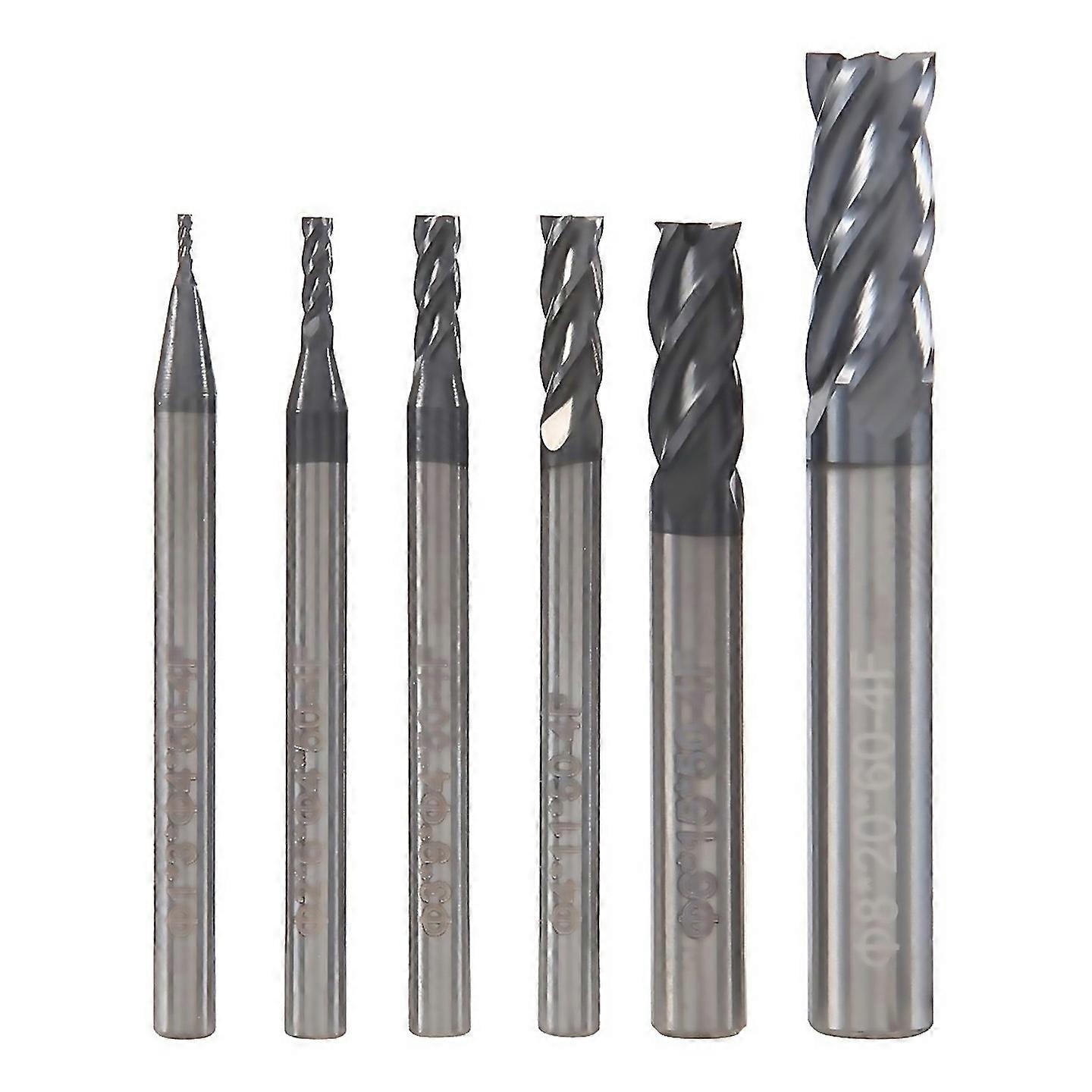 For 6pcs 4 Flutes End Mills Set For Steels Square Cnc Carbide Milling Cutter Spiral Router