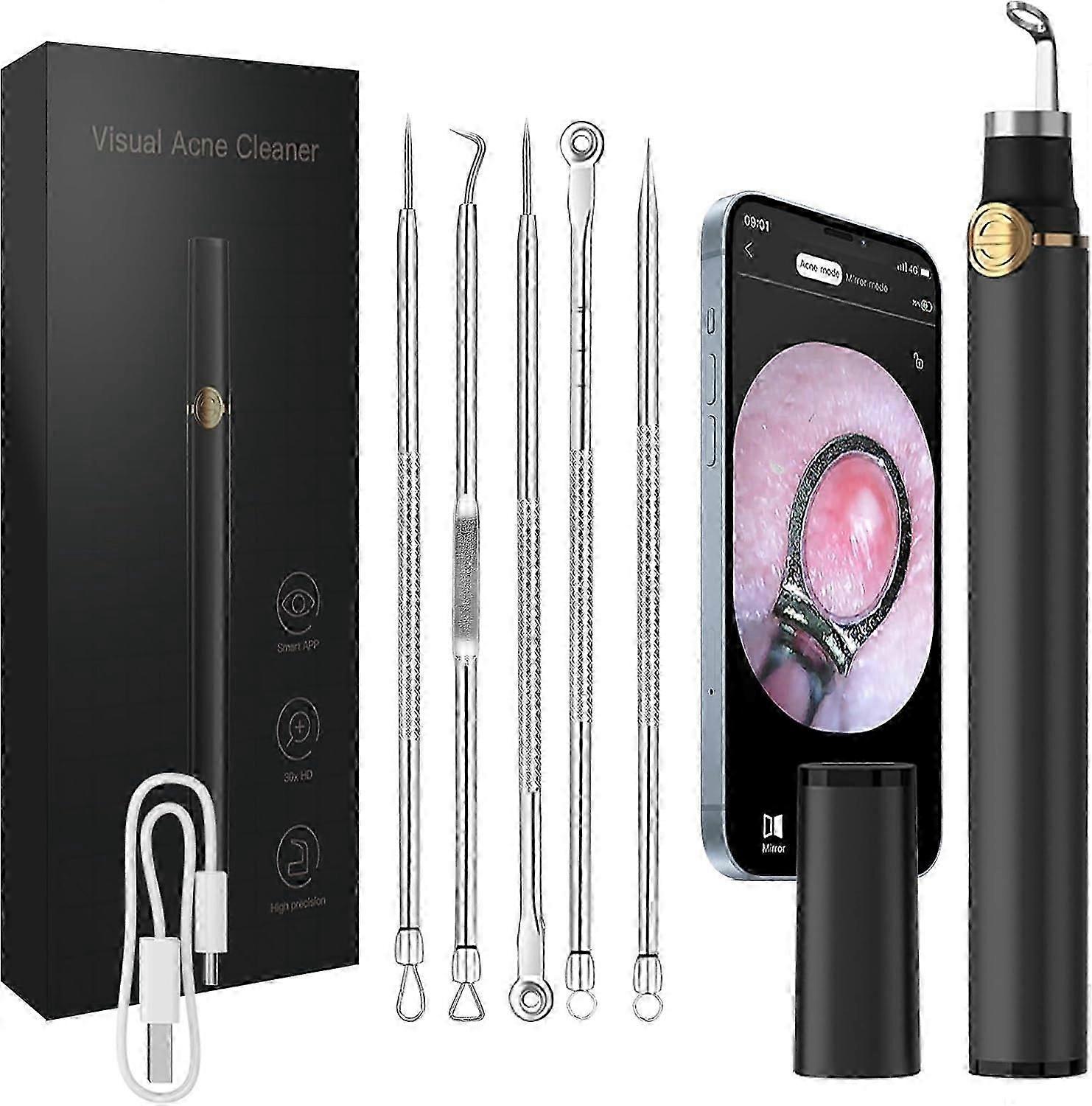 Visible Blackhead Remover, Advanced Pimple Popper with 20X Camera, Rechargeable Blackhead Extractor Tools for iPhone Android, Pore Cleaner Kit