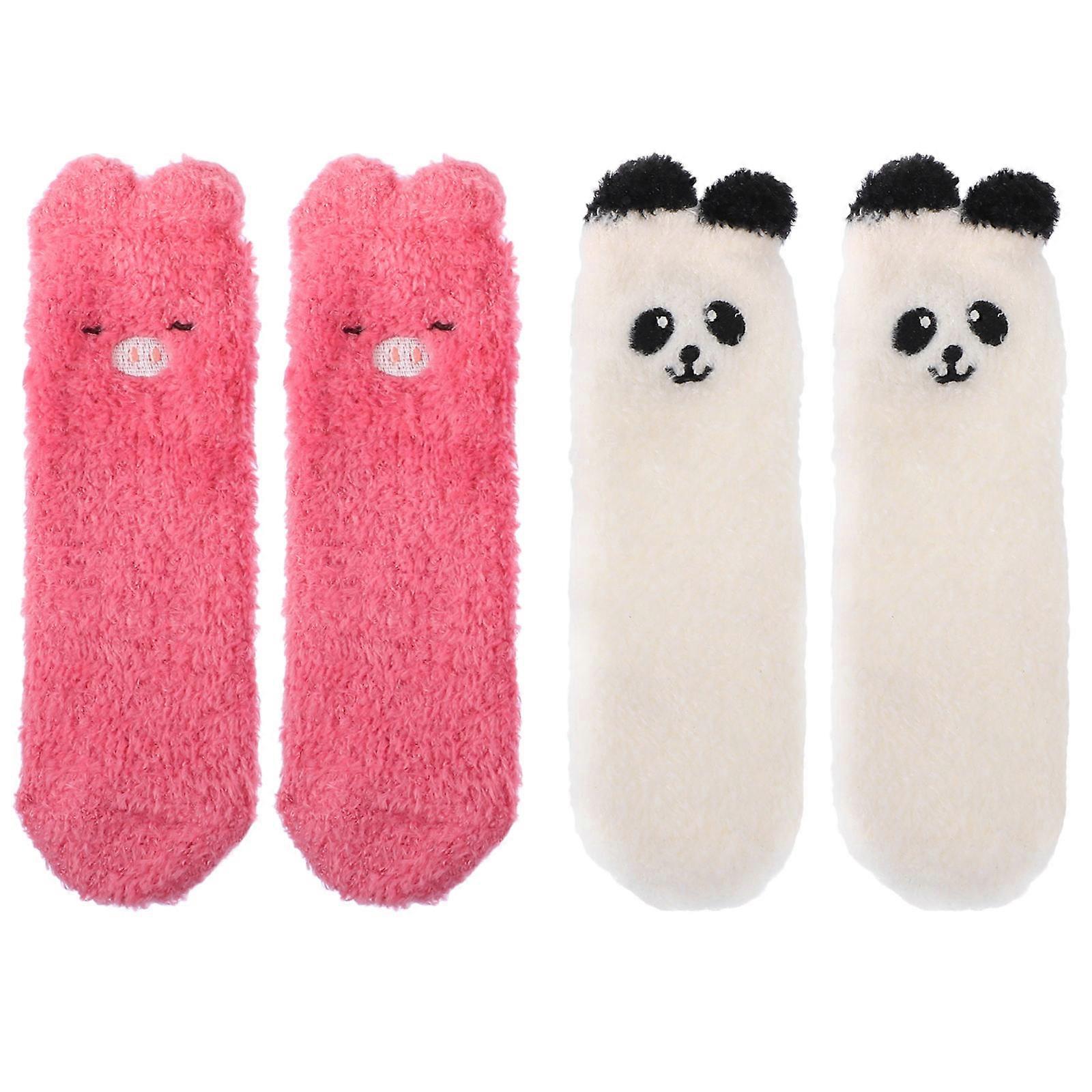 Thickened Winter Socks For Children And Parents Featuring Animal Design Ideal For Christmas Season Available In 2 Pairs