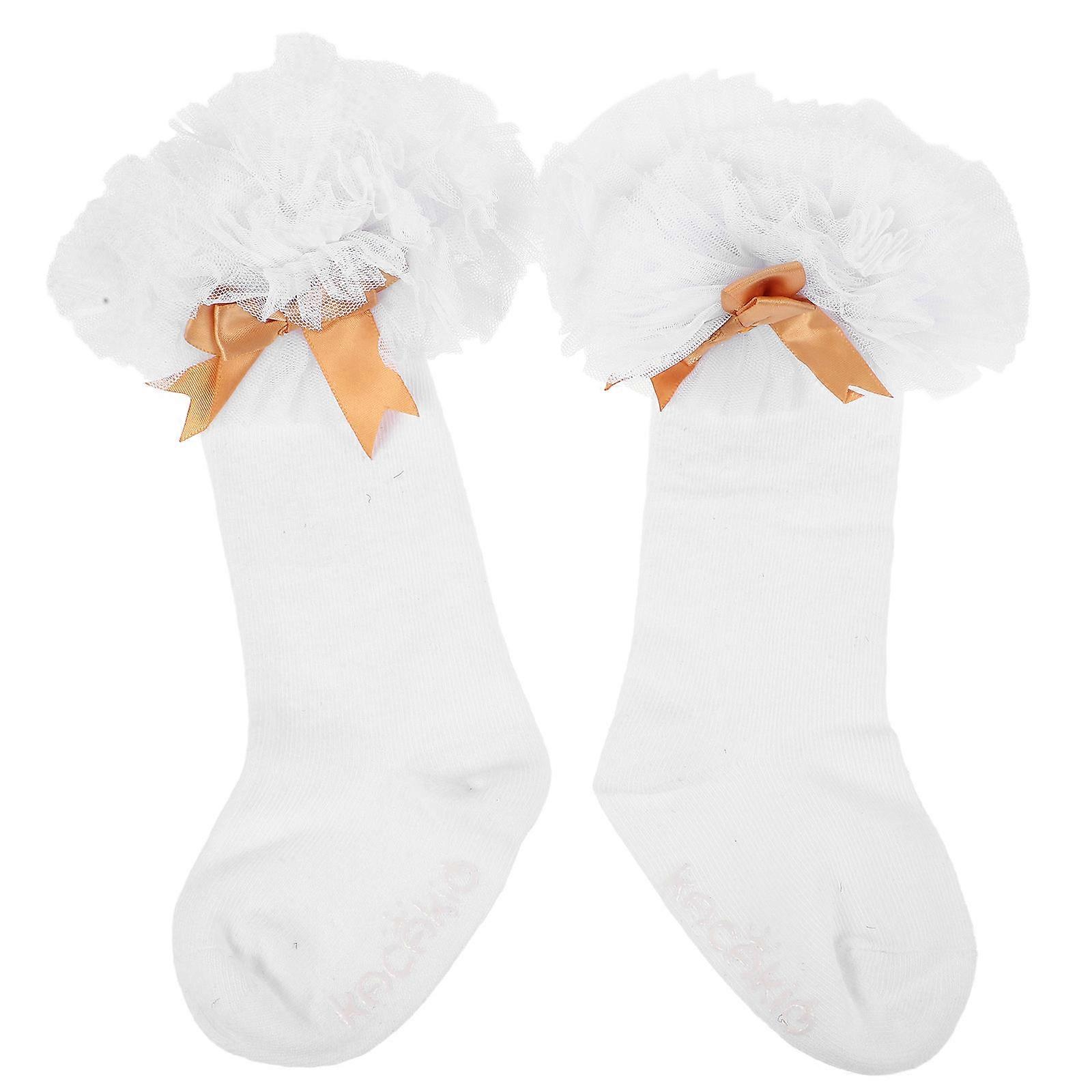 Cute Knee Socks For Babies With Bowknot Decoration In White Color For Dance Performance And Special Occasions 4 Pairs