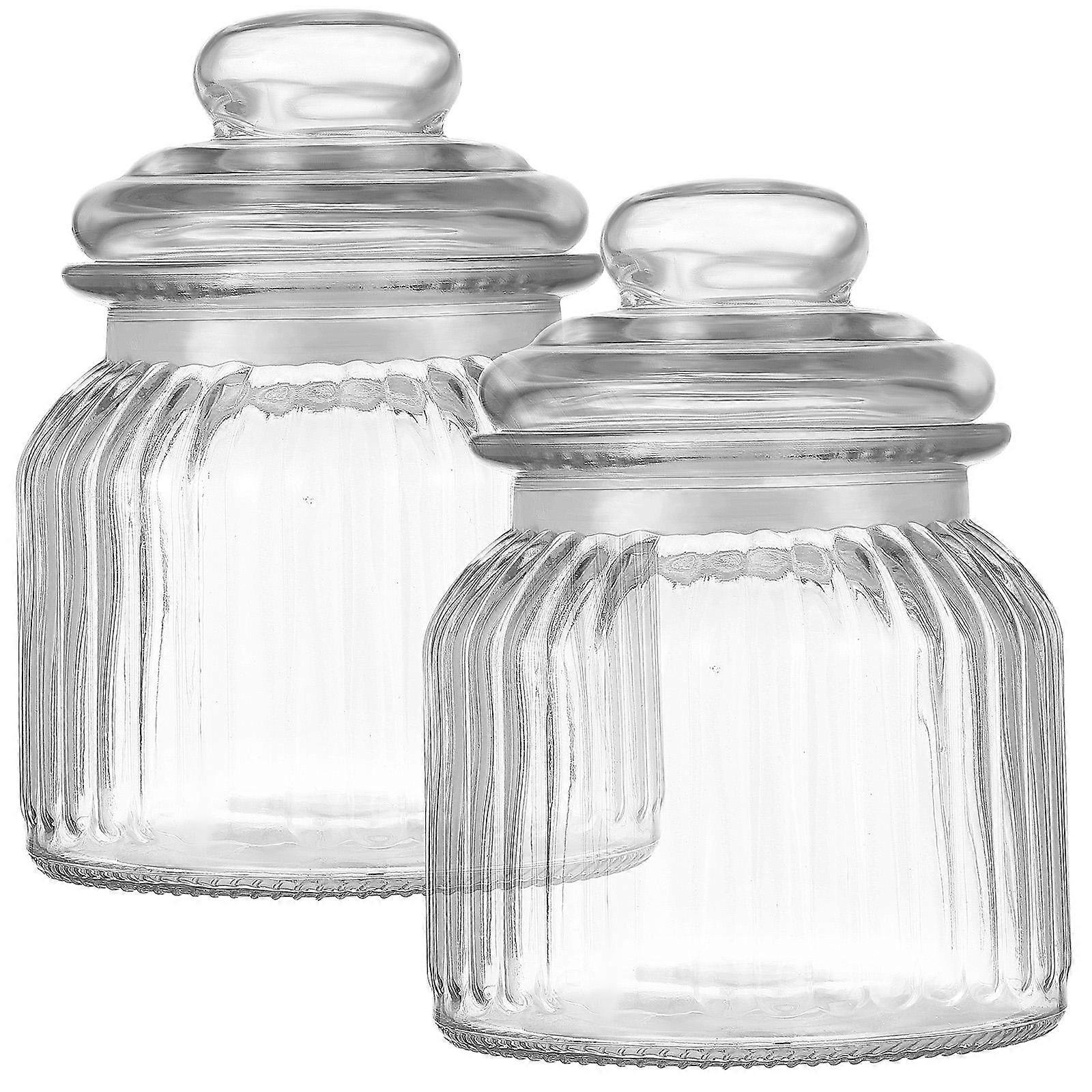 Glass Storage Jar Set For Christmas Candy And Dried Fruit 650ml Round Transparent Sealing Jars 2Pcs