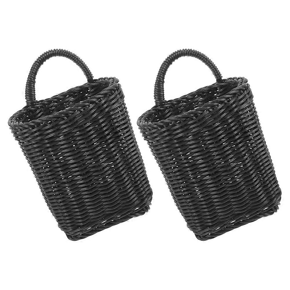 Black Woven Basket Hanging Wall Storage Organizer 8Pcs Kitchen Use