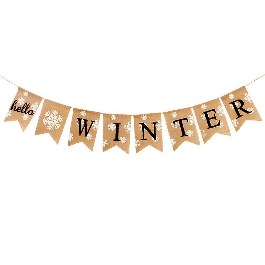 Winter Bunting Linen Banner for Decoration 2Pcs Snowflake Burlap Garland