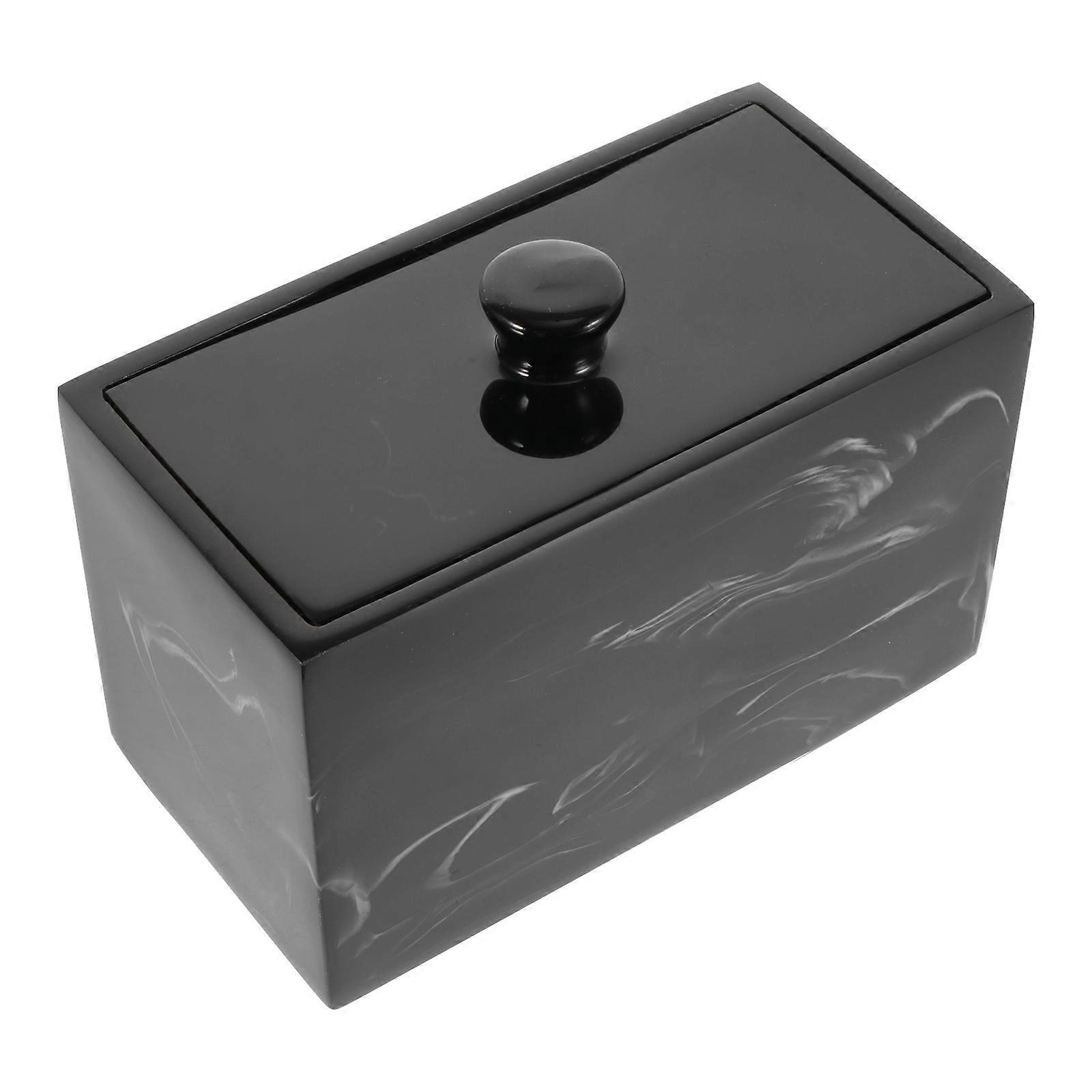 Cotton Swab Storage Box Resin Desktop Marble Vein Storage Box with Lid