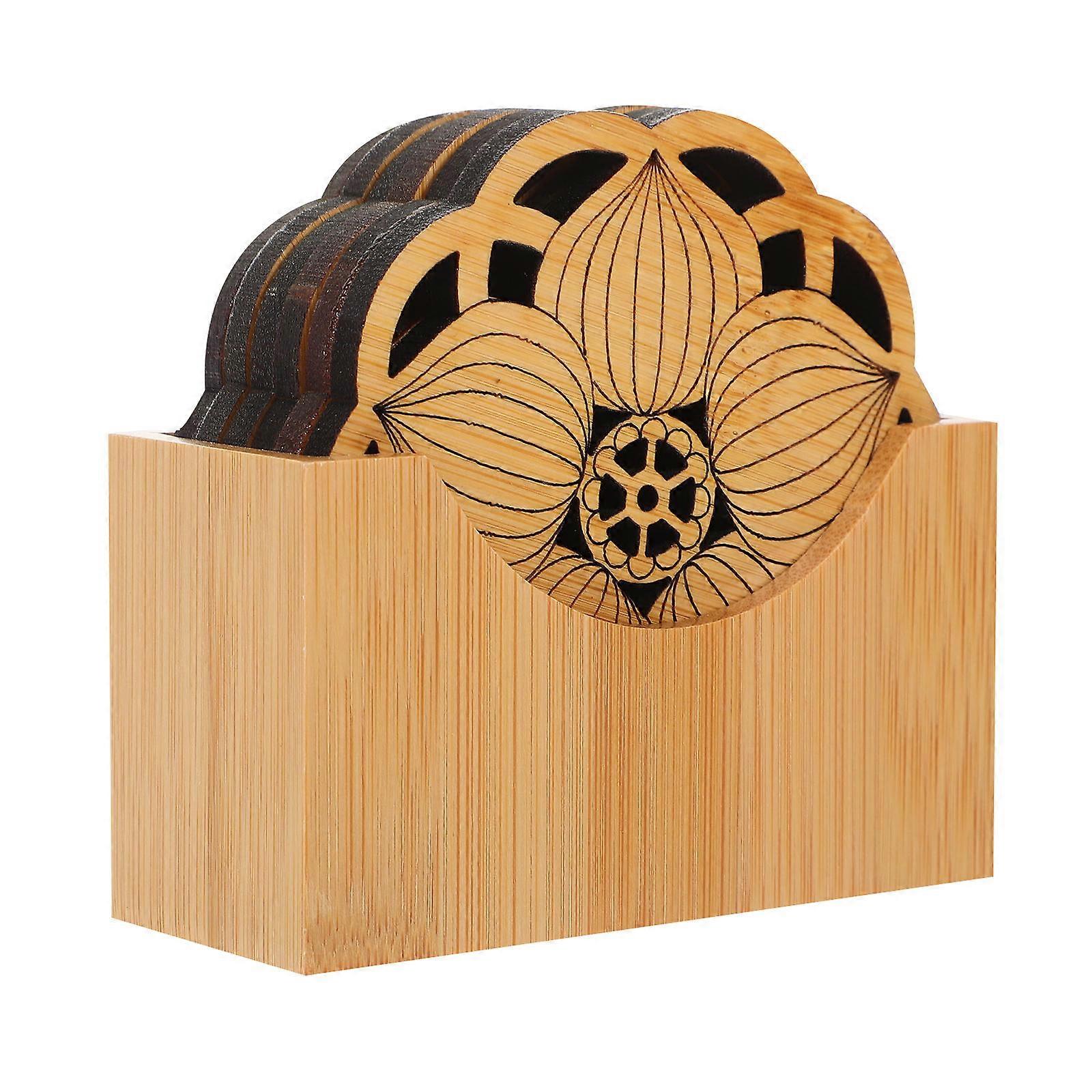 Bamboo Coasters Lotus Coaster for Protection 2Sets with Holder Stand