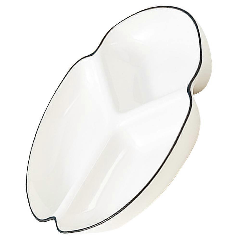 White Ceramic Divided Plate for Food Serving 2Pcs Dinner Platter