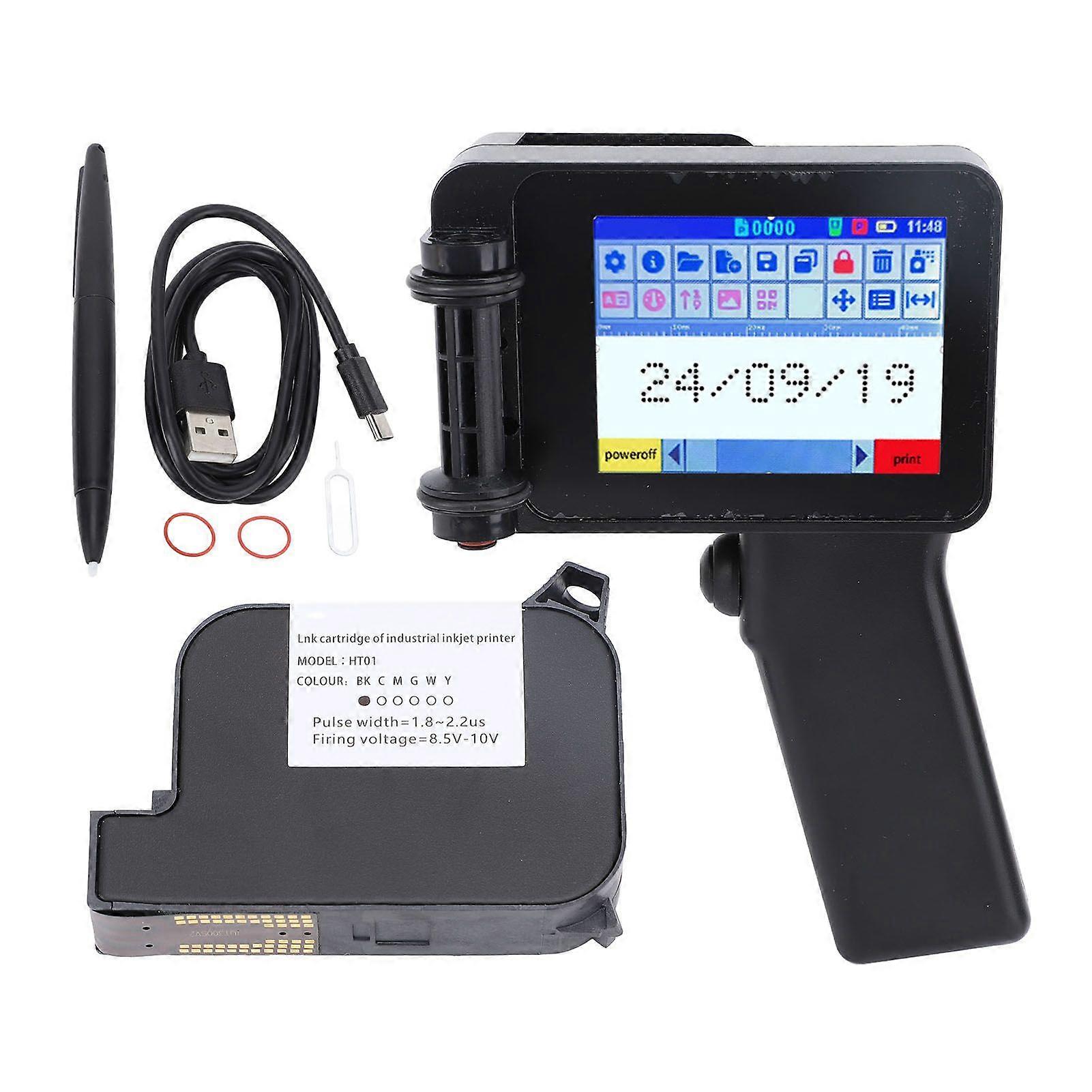 Handheld Inkjet Printer with Ink Cartridge 4.3in LED Touch Screen Portable Printing Machine for Text Barcode Date Label