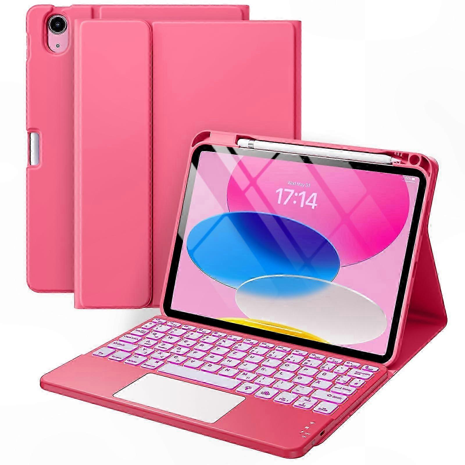 11/10.9 Inch Keyboard Case with Multi-Touch Trackpad, 7 Color Backlight, QWERTZ Layout, Pink for  10th Gen and  11th Gen A16