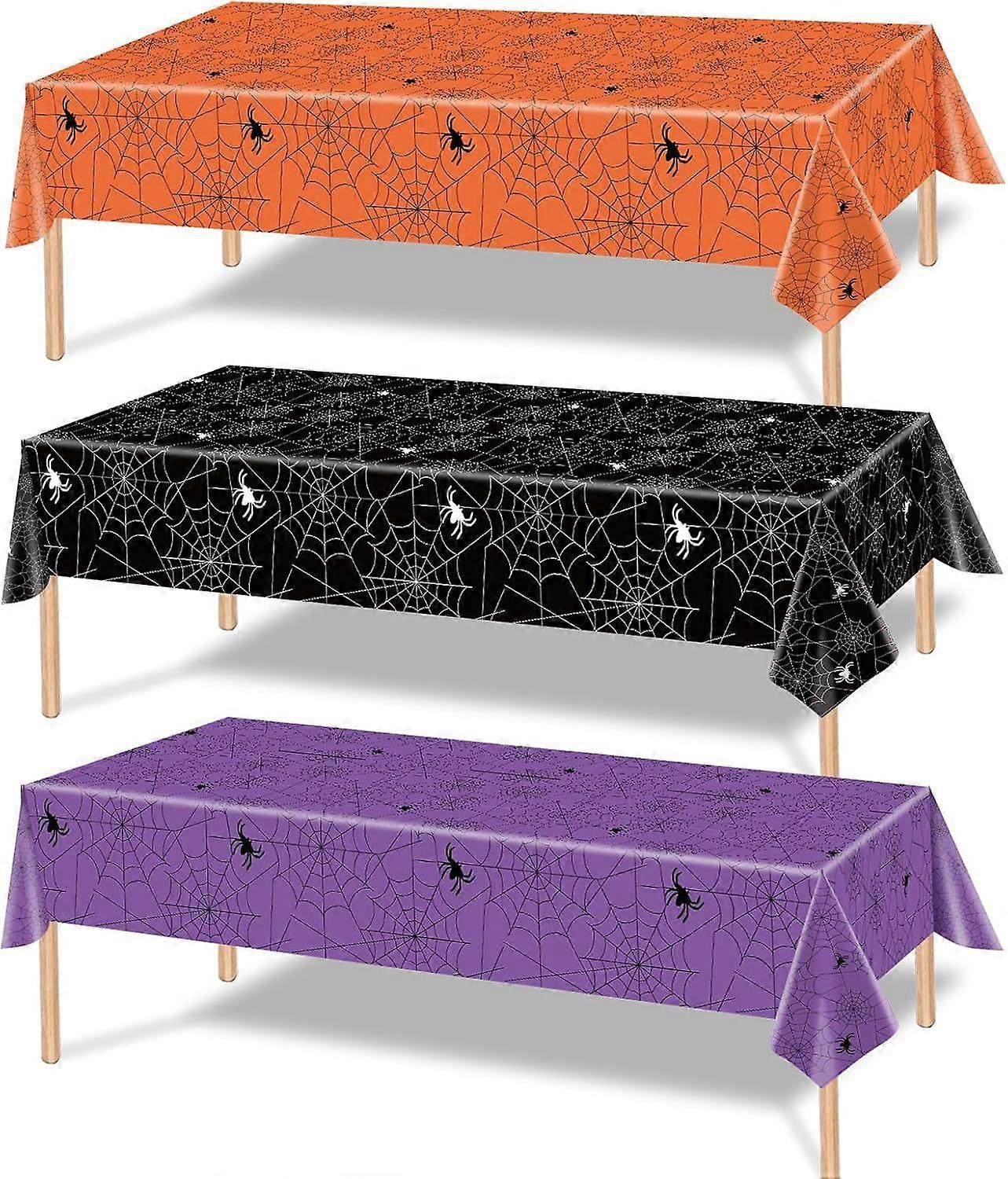3-Piece Spider Web Plastic Tablecloth 54x108 Inches - Disposable Rectangular Table Cover with Spider & Web Design, Perfect for Halloween, Birthday Par