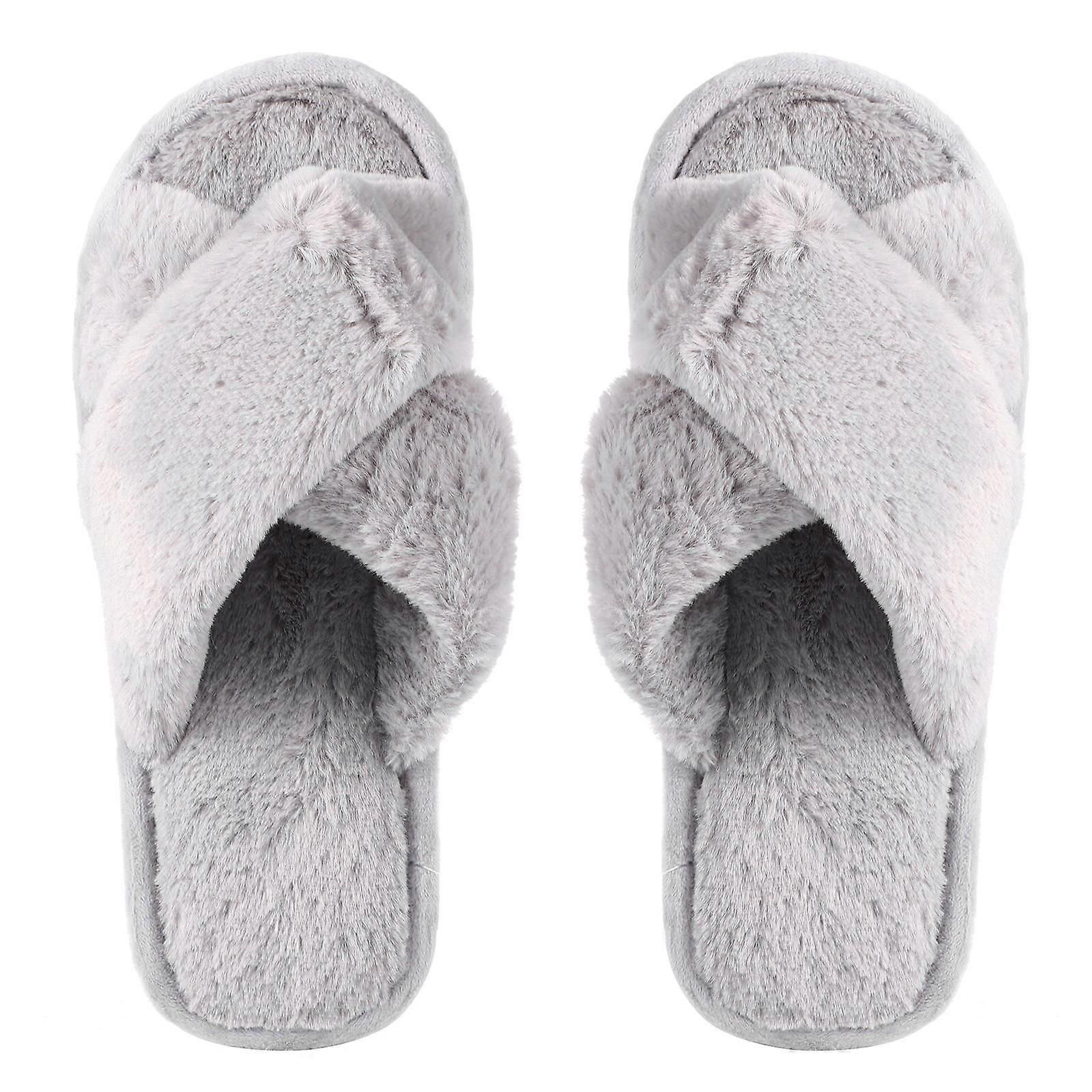 Comfortable Open Toe Warm Slippers For Women Indoor Use In Grey 1 Pair