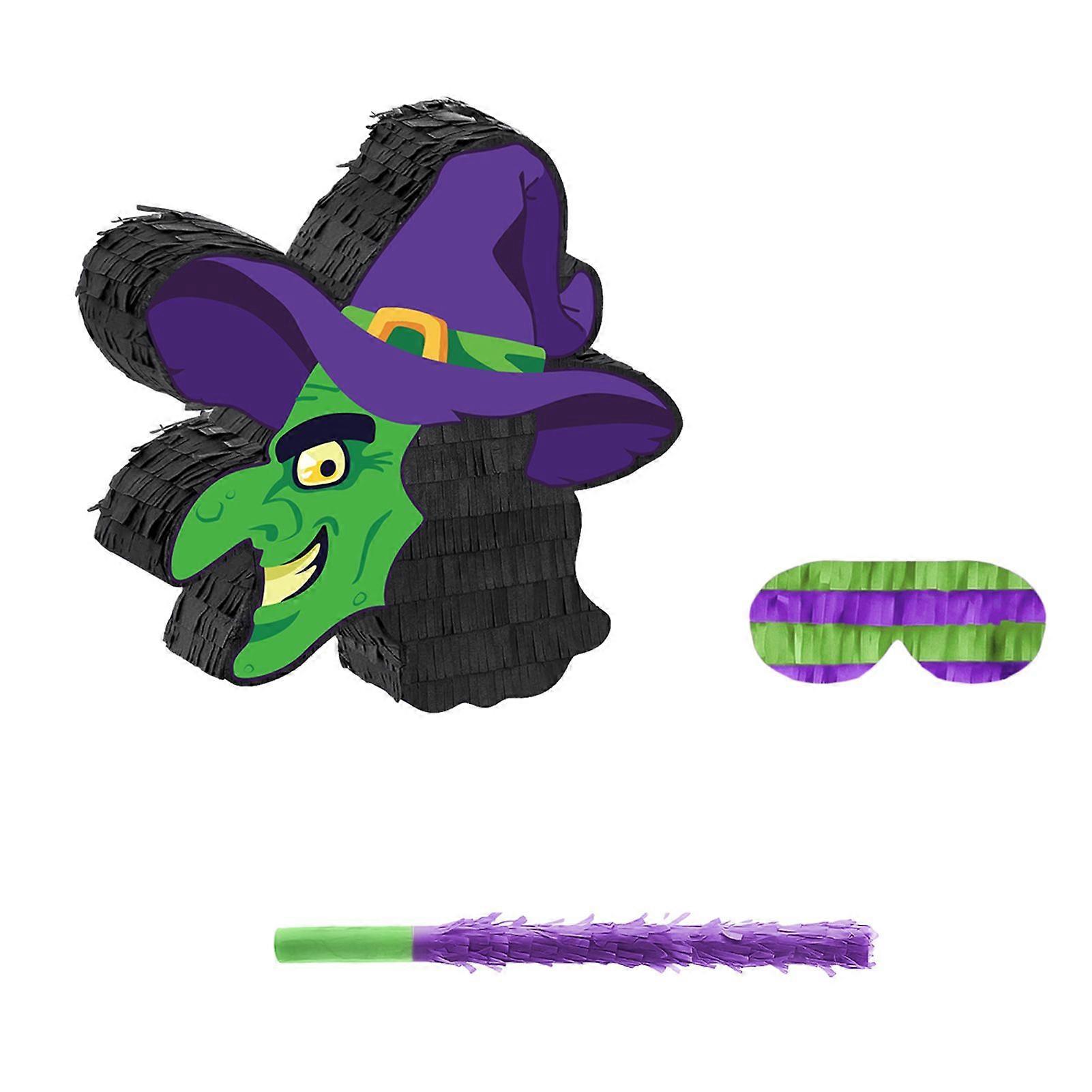Halloween Witch Pinata Spooky Witch Head Pinata with Stick And Blindfold for Halloween Theme Parties Events