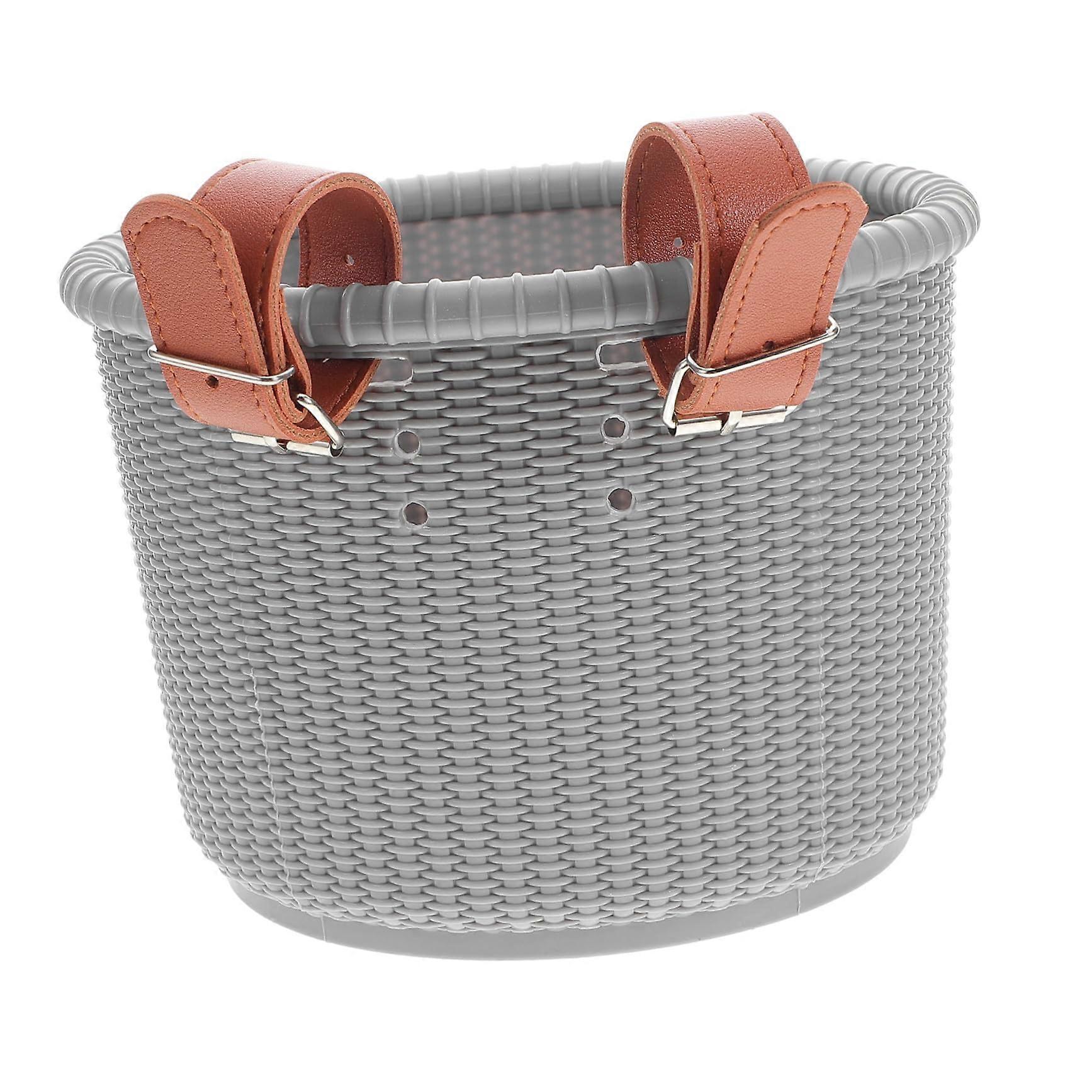 Bicycle Front Basket With Fixed Strap, Heavy Duty Thickened Plastic, Gray, Easy Installation, For Scooters And Bikes