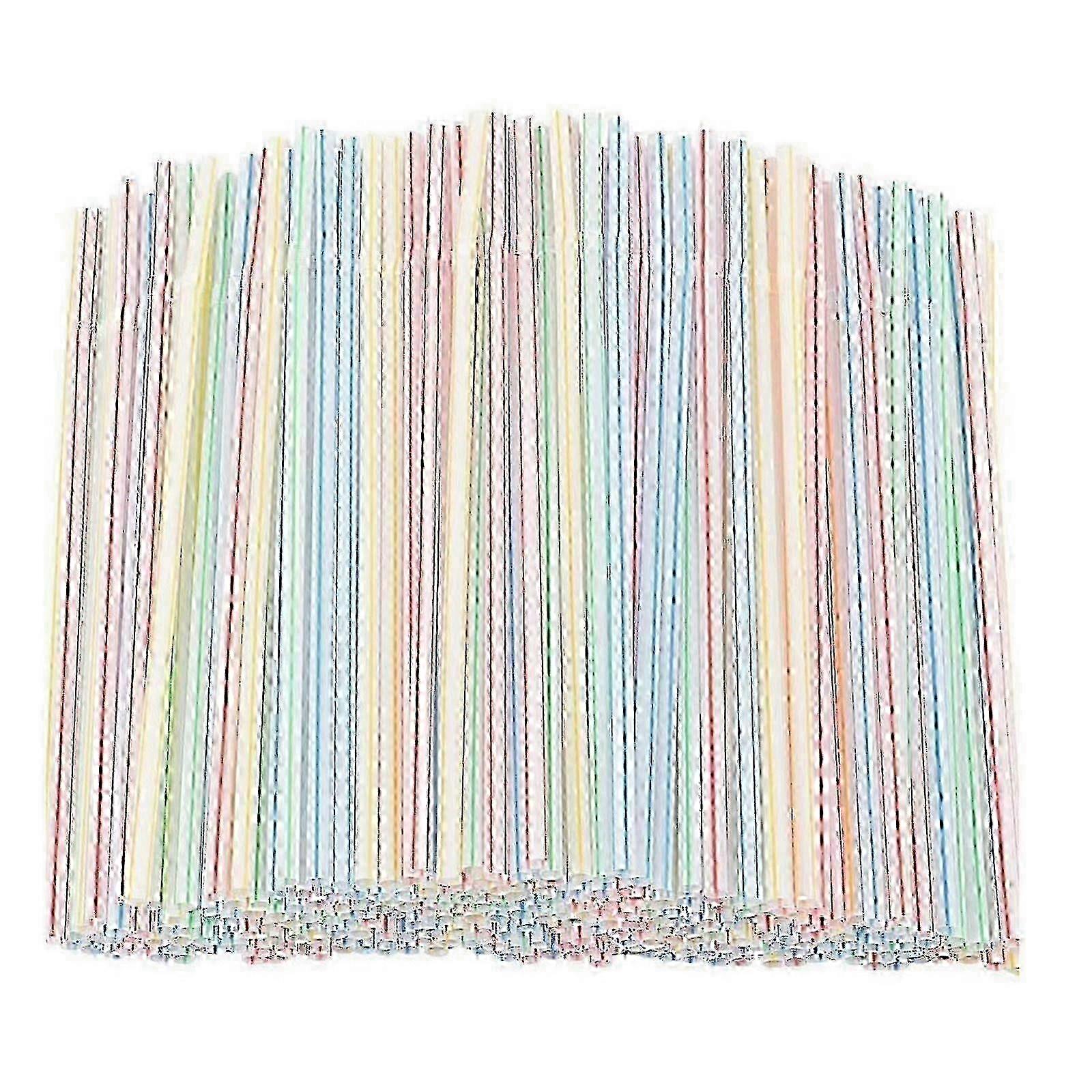 500 Pcs Bendable 8-Inch Multi-Colored Striped Plastic Straws