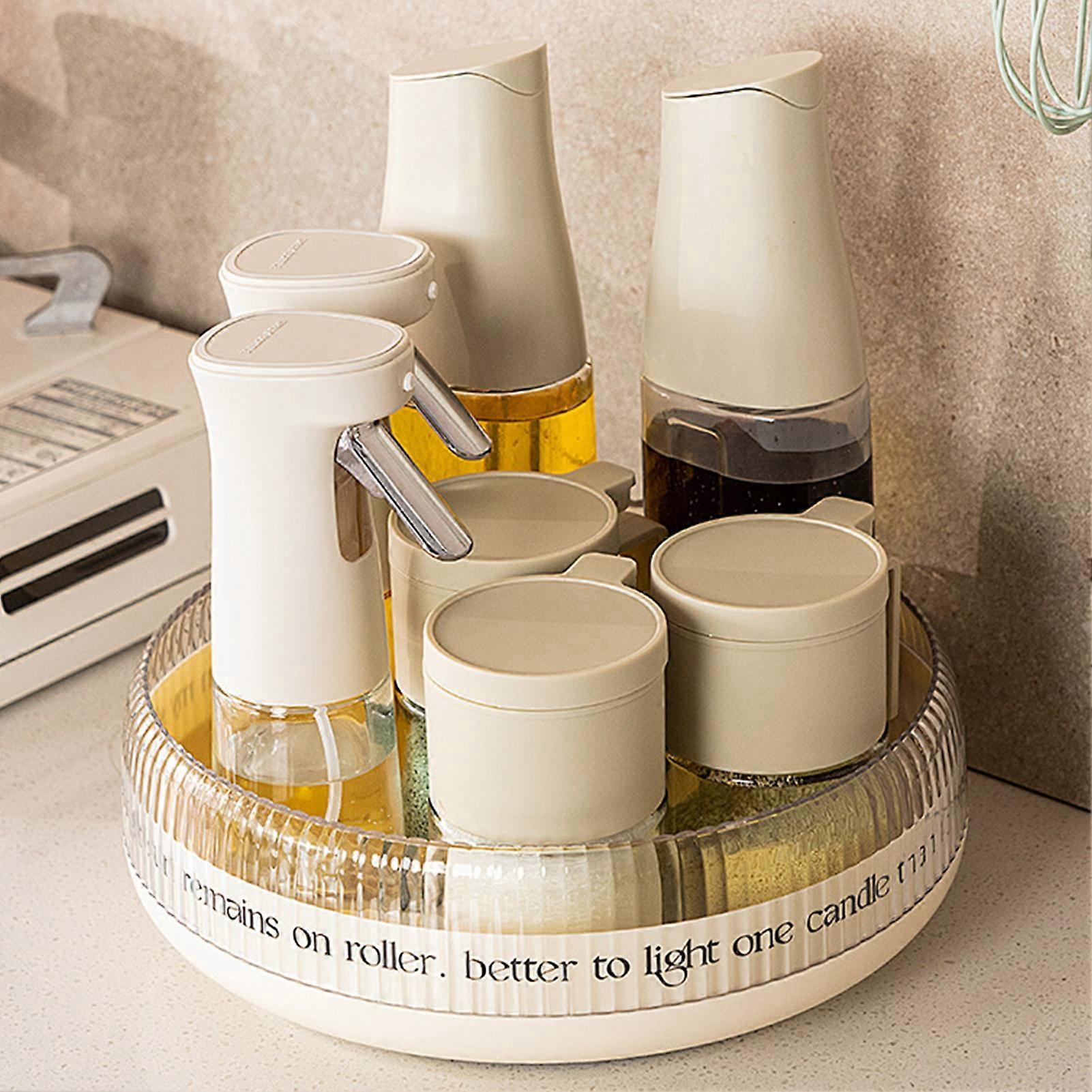 Turntable Organizer Plastic Container Round 360 Degrees Rotating Easy Access Storage Tray for Spices Pantry Cosmetic 