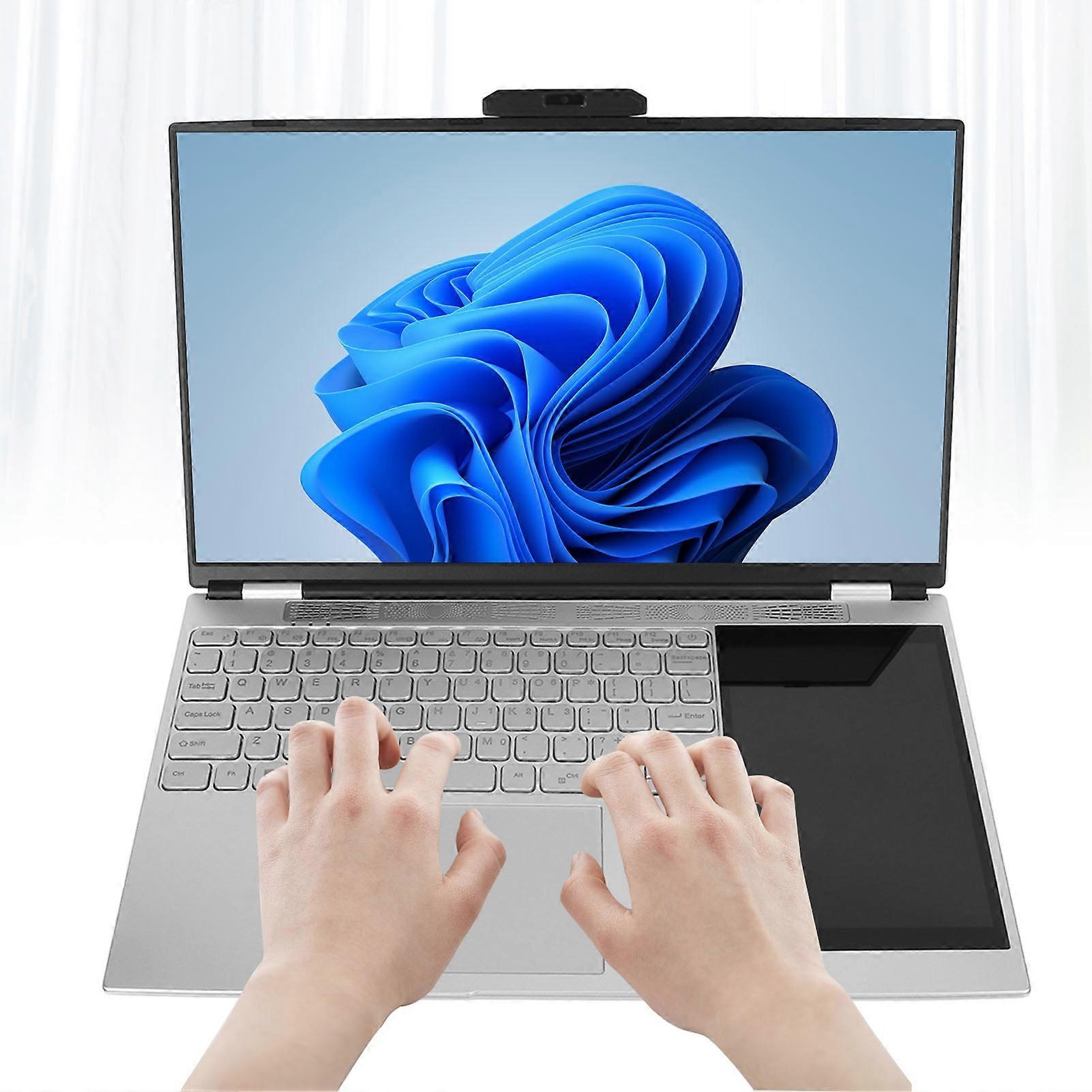 15.6in Double Screen Laptop for Win 11 Up to 3.4GHz 180 Degree Opening HD Laptop with 7in Screen Backlight Keyboard
