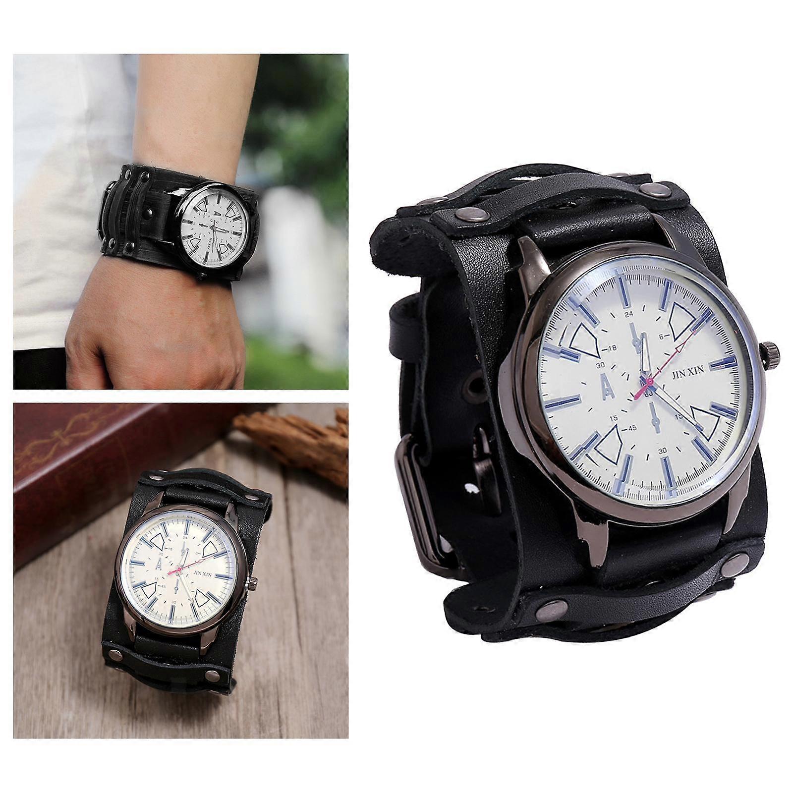 Retro Punk Pointer Watch Leather Elegant Adjustable Wide Strap Christmas gift