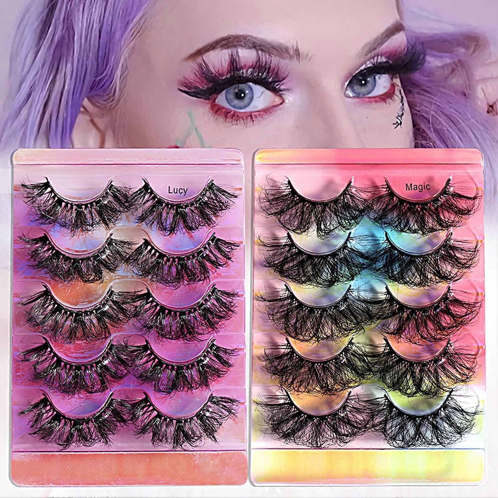 Hesroicy 5 Pairs Natural Curl False Eyelashes - 3D Effect, Good Ductility, Multi-layer, 8D Fluffy Simulation Eyelashes for Women