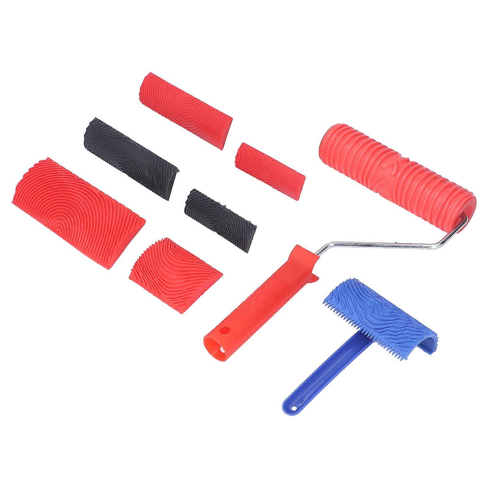 Wood Graining Roller with Handle Rubber Wood Pattern Texture Painting Tool DIY Art Paint Set