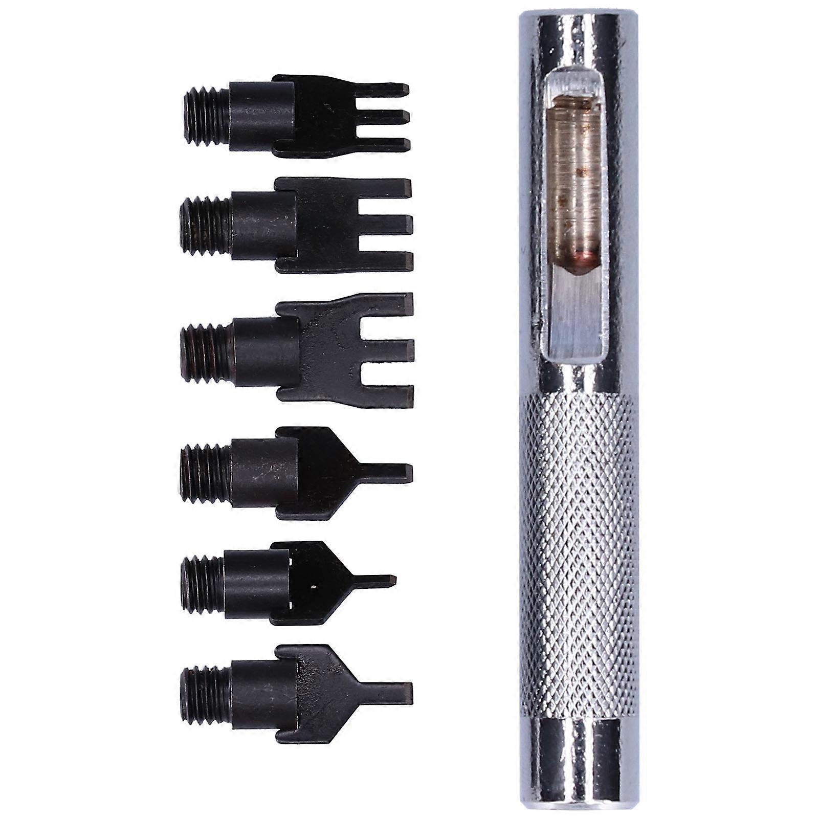 Leather Prong Set Metal Interchangeable Flat Chisel Bit Hole Punch Stitching Tool with Handle