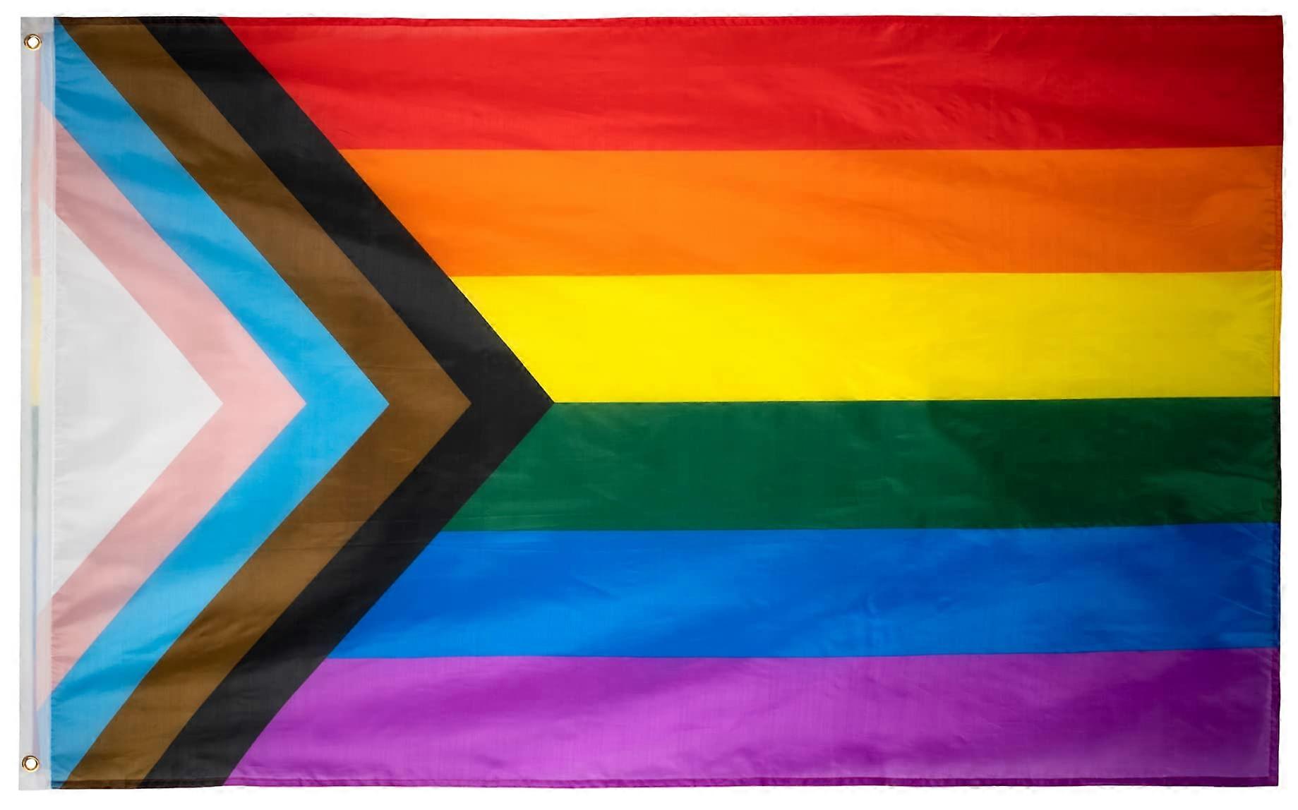 Progress Pride Flag 5Ft x 3Ft With Chevron Eyelets LGBTQ+ Flag Banner For Pride Parades Carnivals Festivals