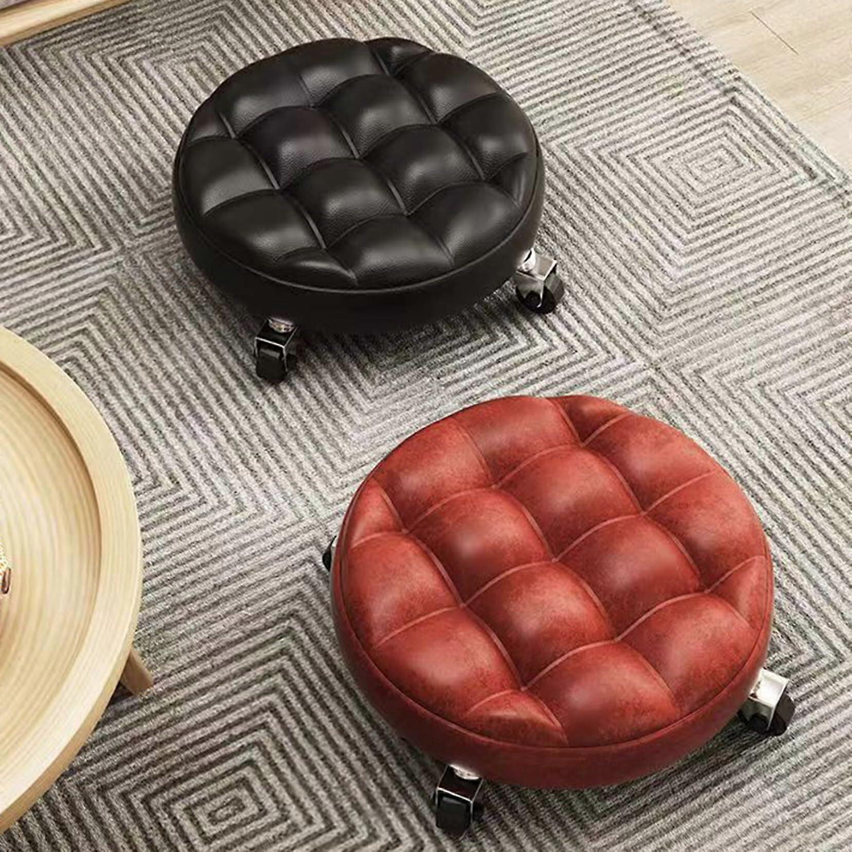Rolling Stool 360Degree Swivel Wheels, PU Leather Seat, LowHeight Movable Stool For Home Office And Garage, 2Pack