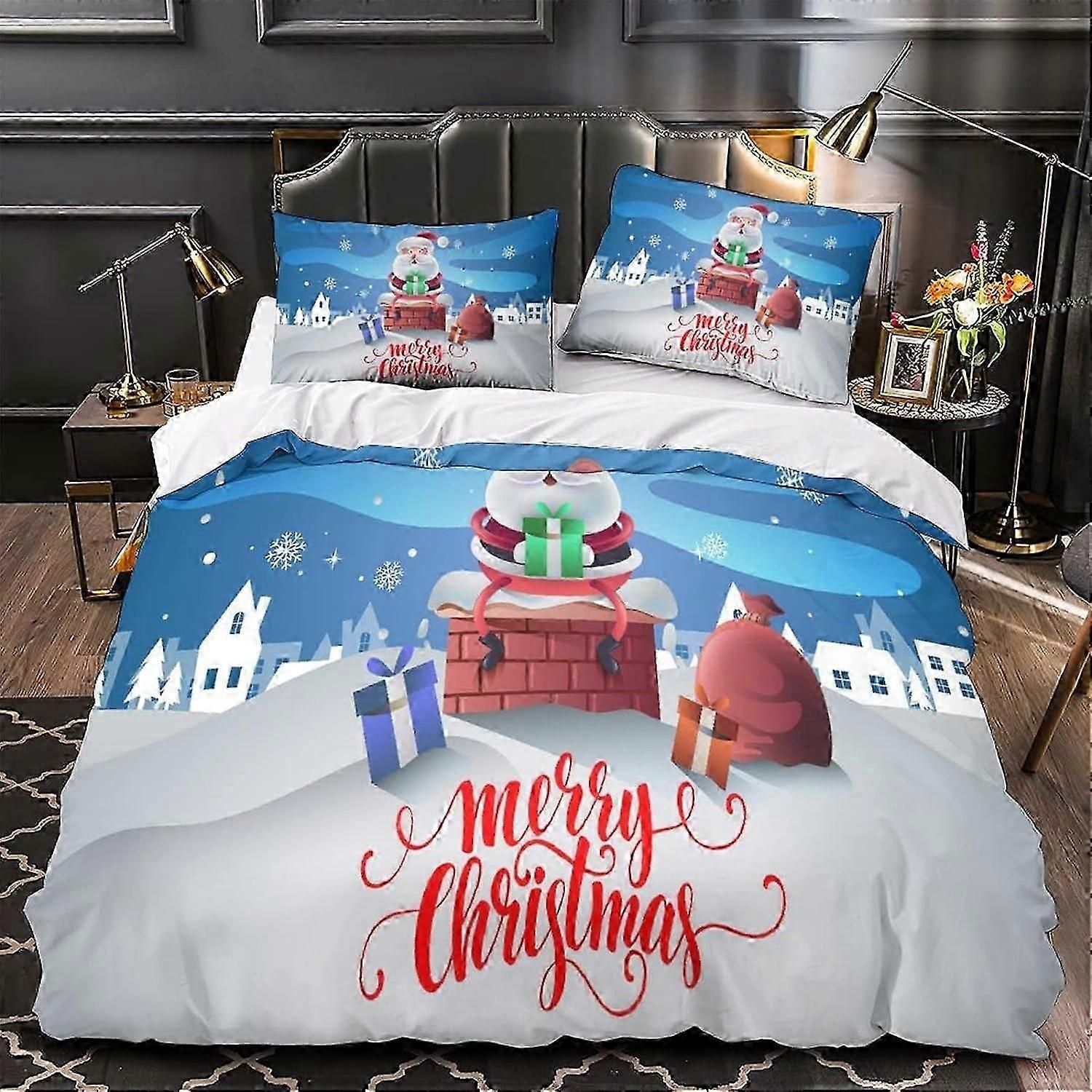 Conjunto de Capa de Edredom com Conjunto de Presente de Natal com Impressão de Natal para Crianças Adolescentes Adultos Capa de Edredom com Fechamento