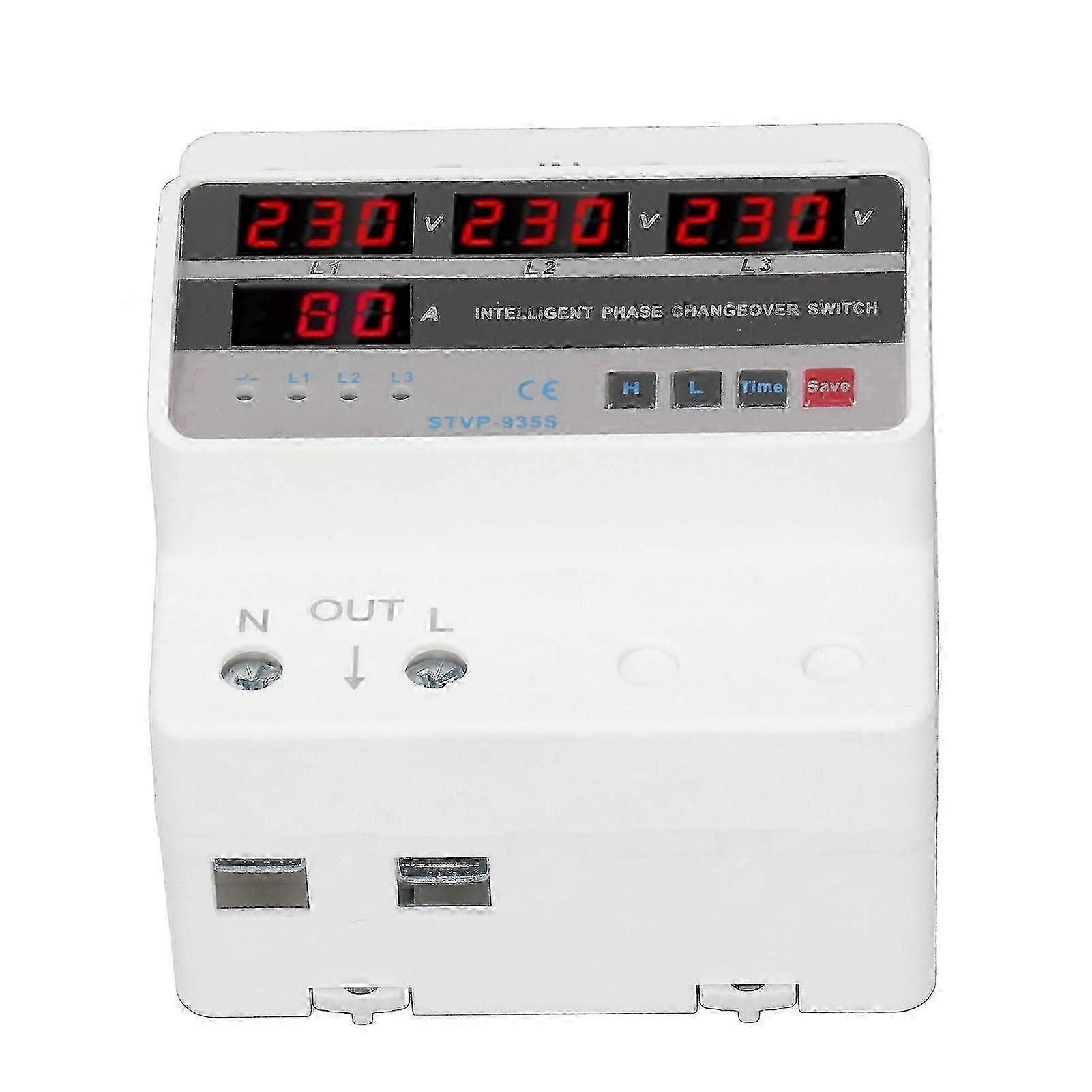 3 Phase Transfer Switch DIN Rail Mount Automatic Changeover Switch with Voltage Current Protection AC220V 80A