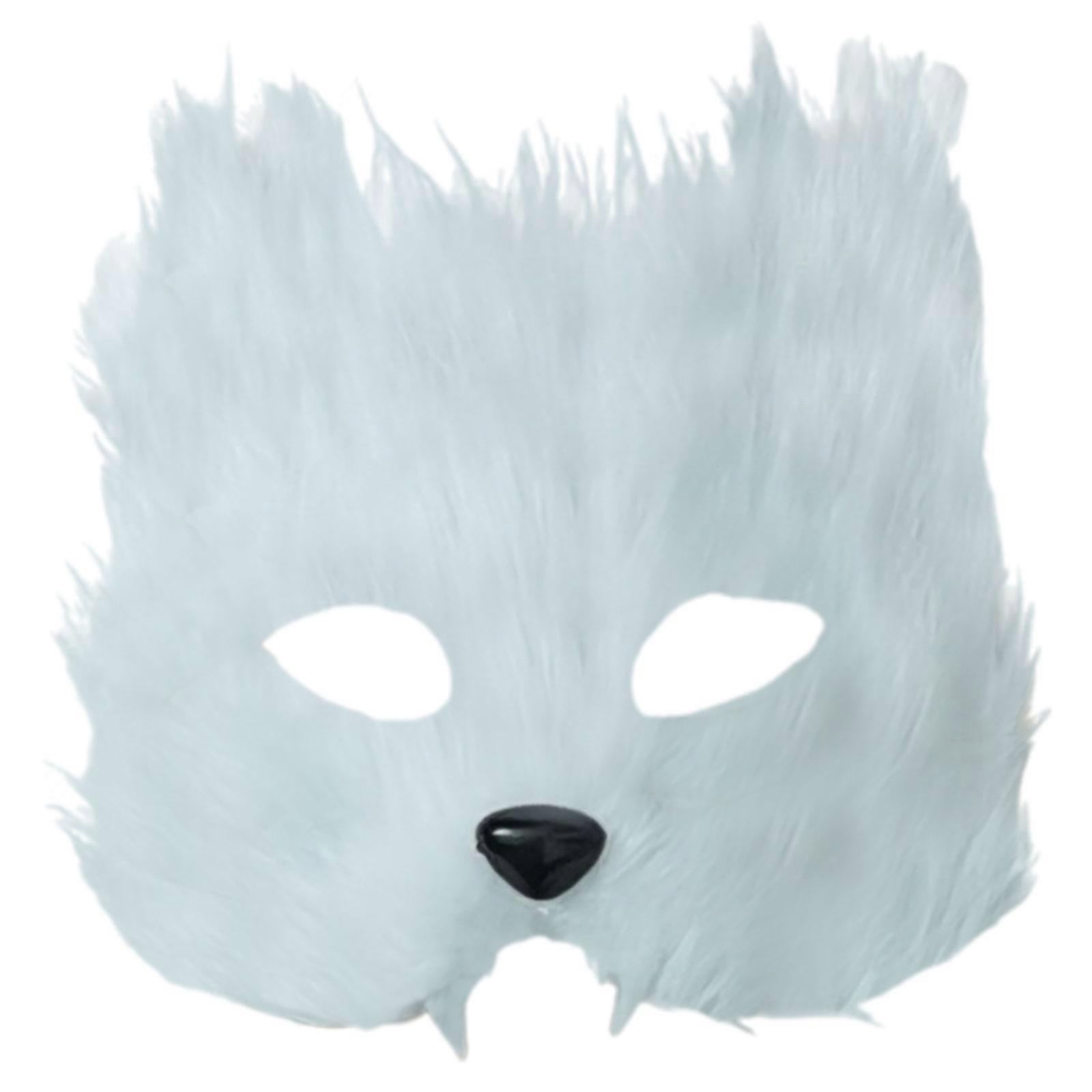 Furry Foxes Half Face Mask Comfortable Breathable Design For Halloween Parties Cosplay Event And Performances  White