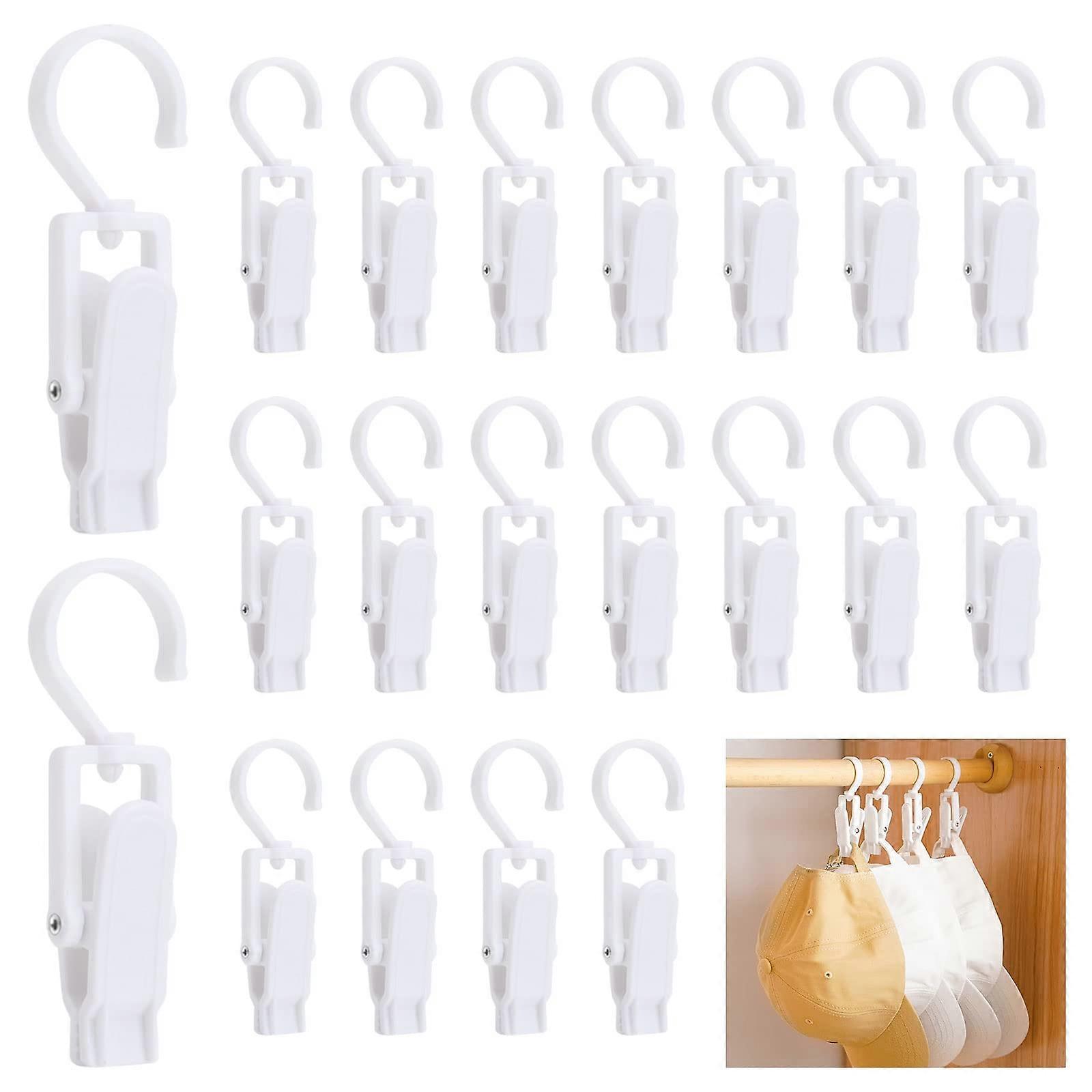 20PCS Laundry Hooks with 360° Swivel AntiSlip Clips for Clothes Towels Curtains Hats Sheets (White)