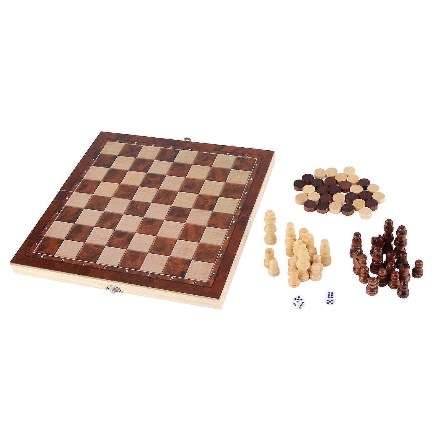 3 in 1 Chess Board Game Set Intellectual Growth Chess Checkers Set for Family Friends Wood 24 X 24cm