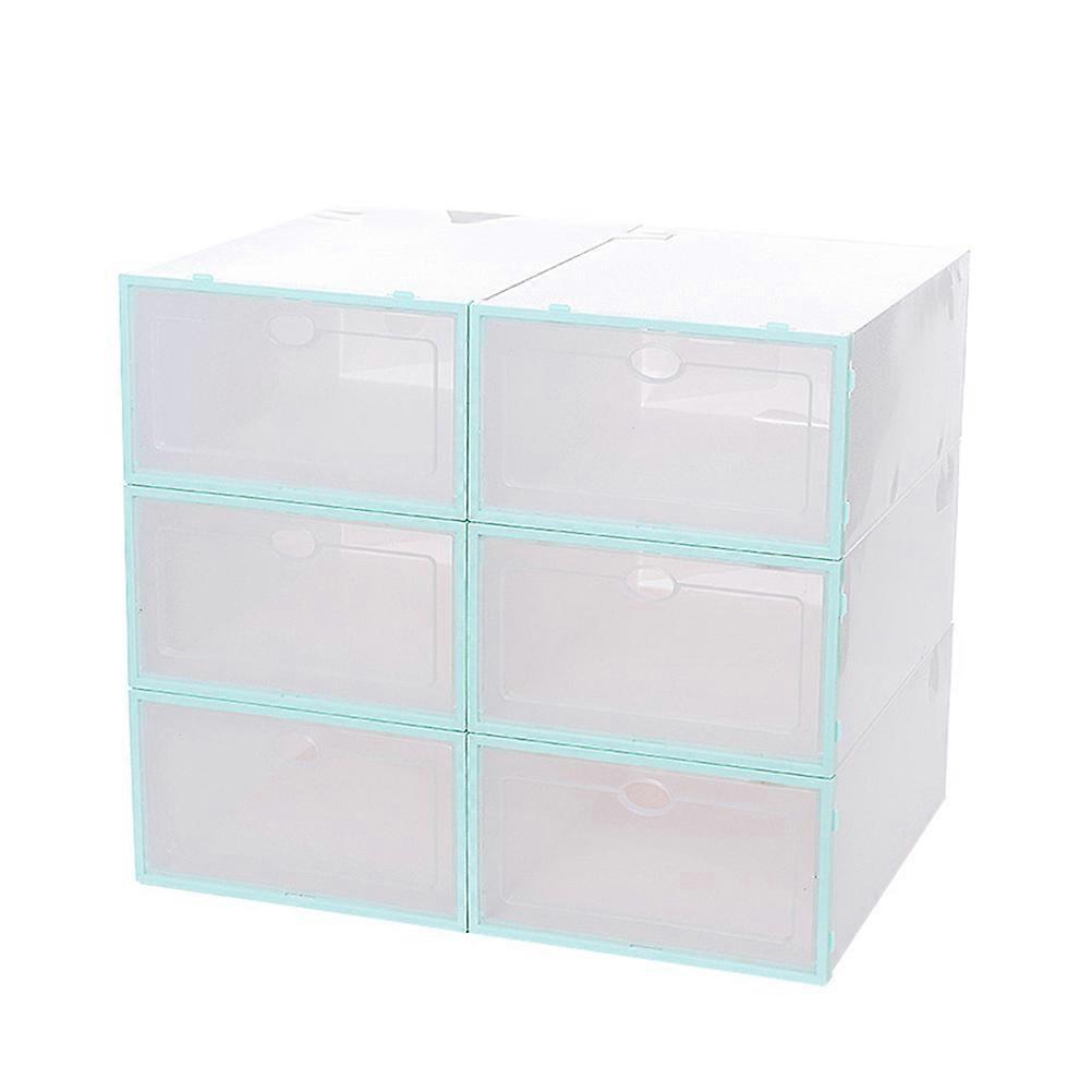 6PCS Stackable Shoes Box Thickened Transparent Shoes Storage Case Plastic Shoe Container for Men (Sky-blue)