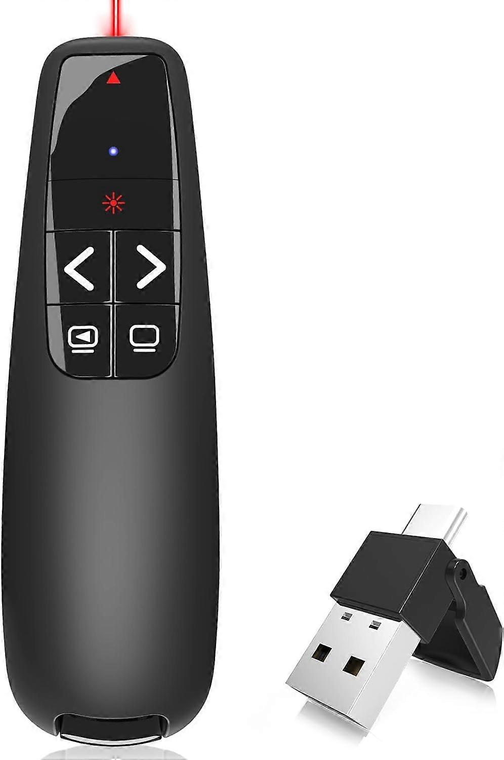 Presentation Clicker PowerPoint Presenter Remote : USB Type C Clicker with Red Laser Pointer Long Range PPT