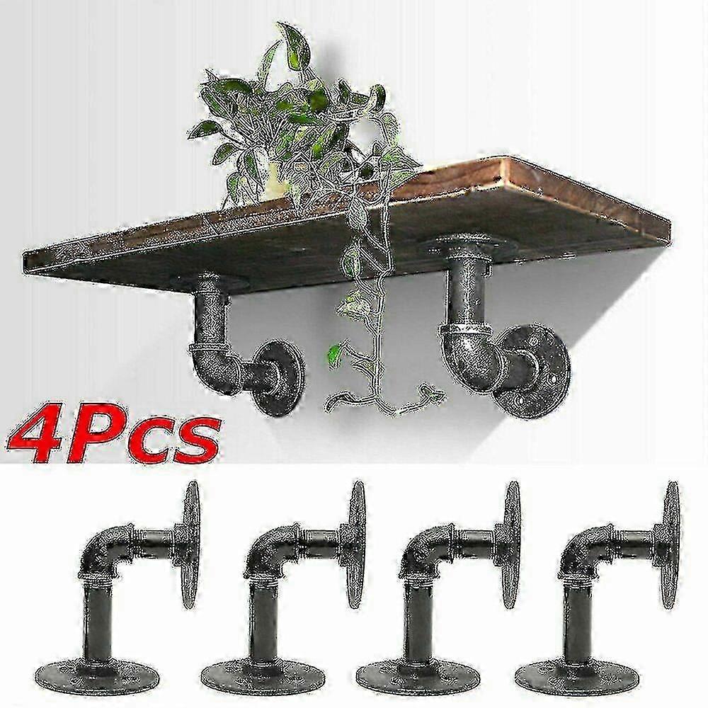 4x Pipe Shelf Brackets Industrial Iron Rustic Wall Floating Shelves Storage Unit 25-26